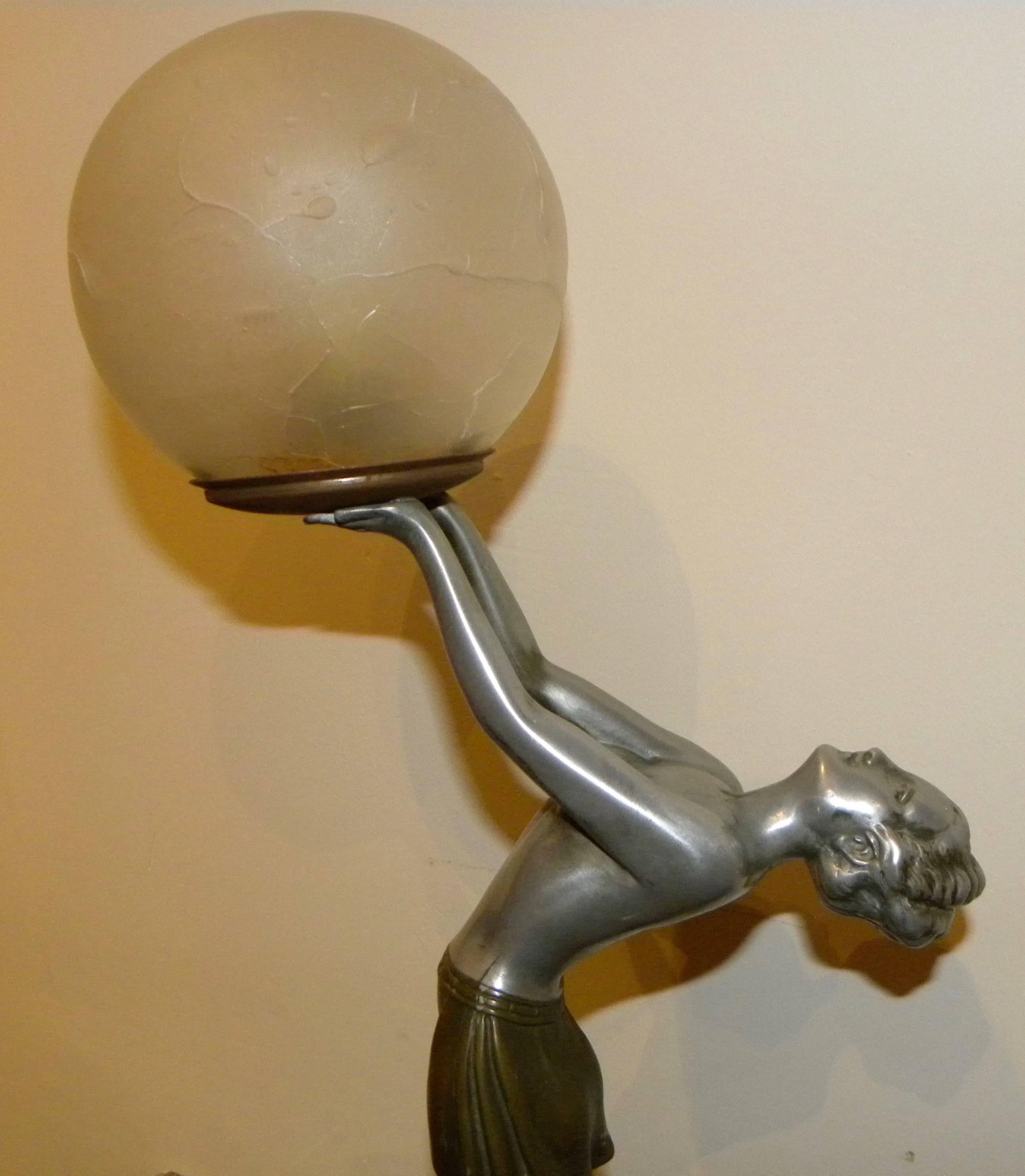 French Art Deco Statue Lamp by Balleste In Excellent Condition In Oakland, CA