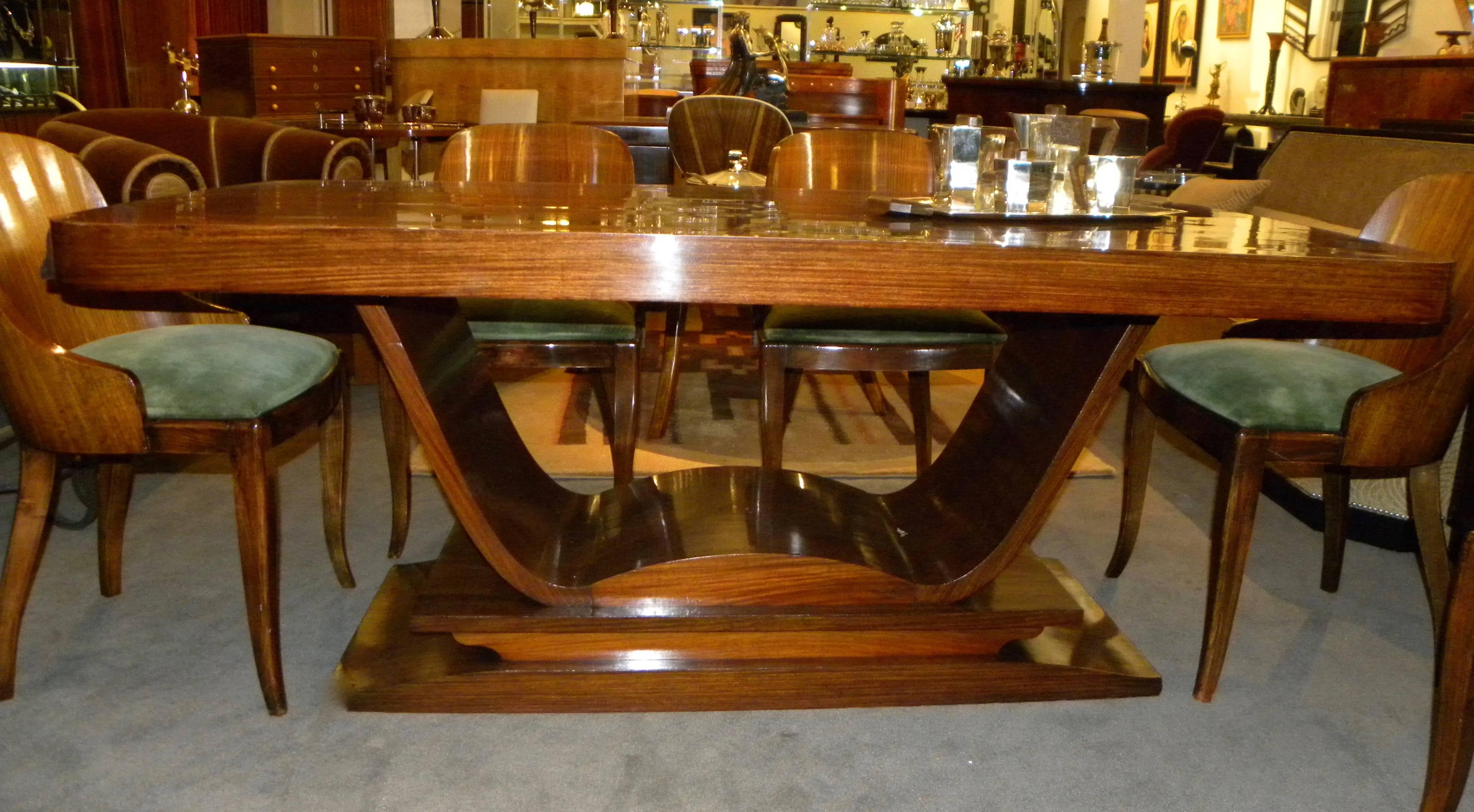 French Art Deco Rosewood Dining Suite Eight Gondola Chairs In Excellent Condition In Oakland, CA