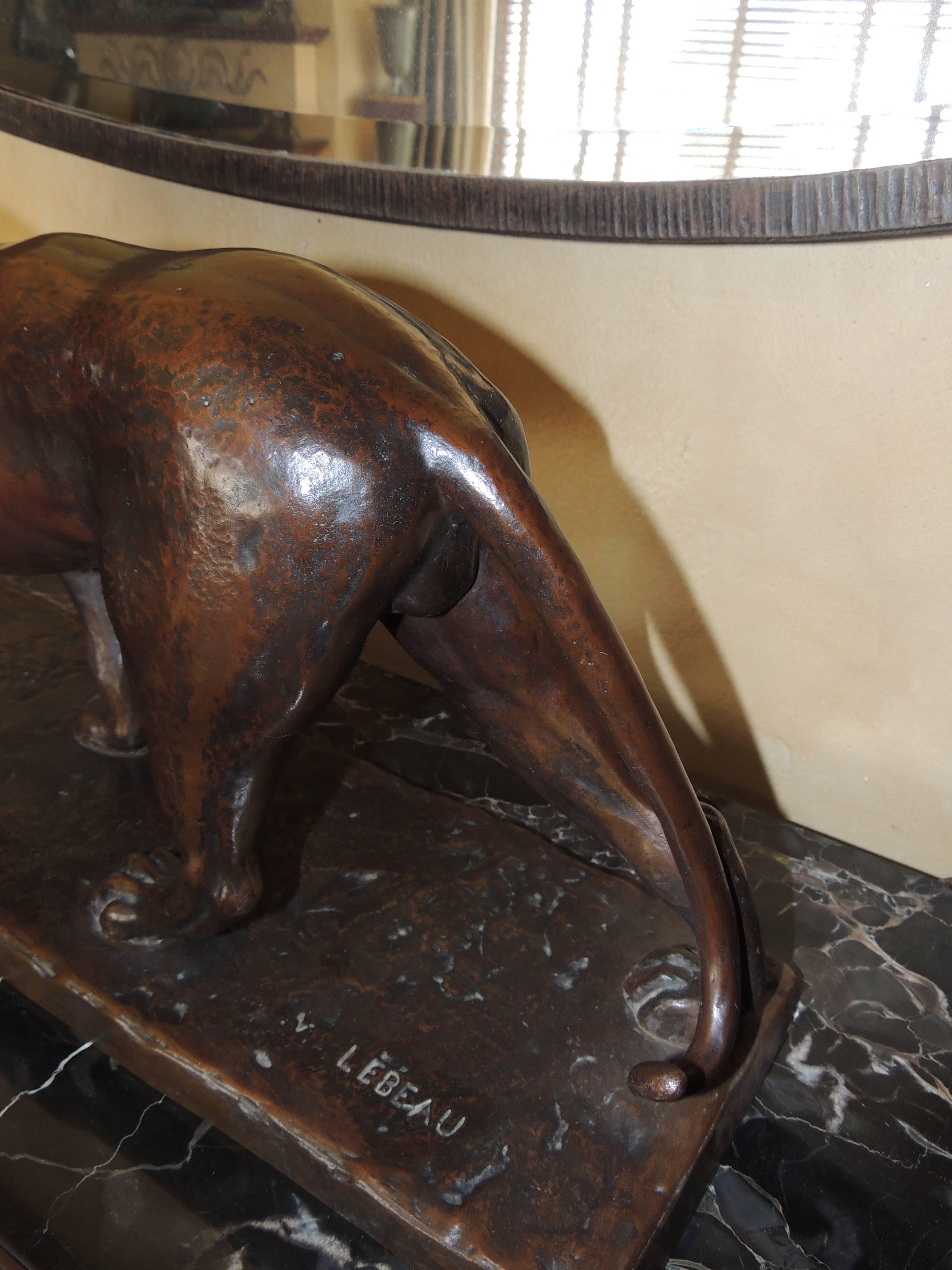 Art Deco Bronze Panther Statue by M. Lebeau 1