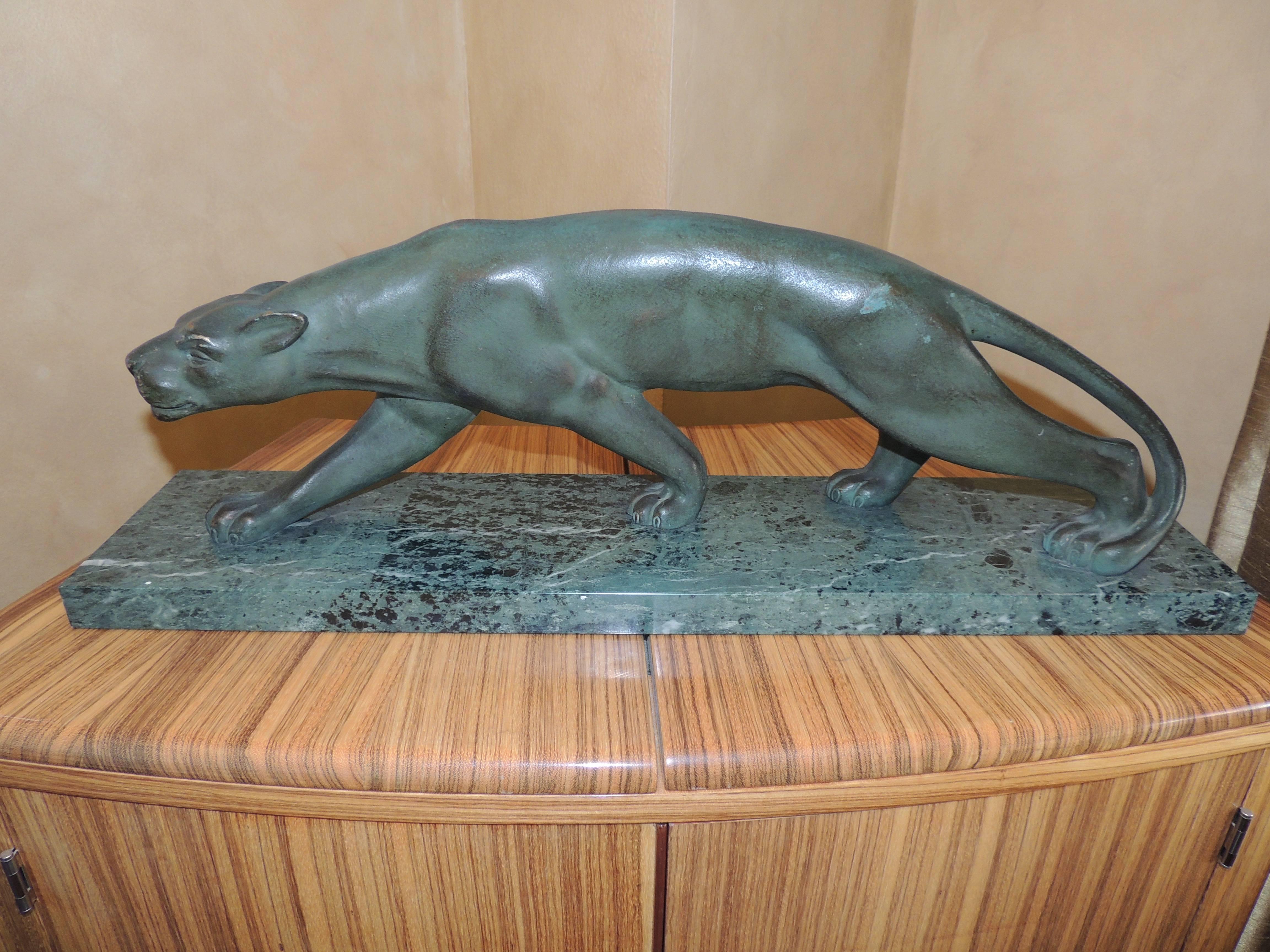Mid-20th Century Art Deco Bronze Sculpture Panther by Secondo