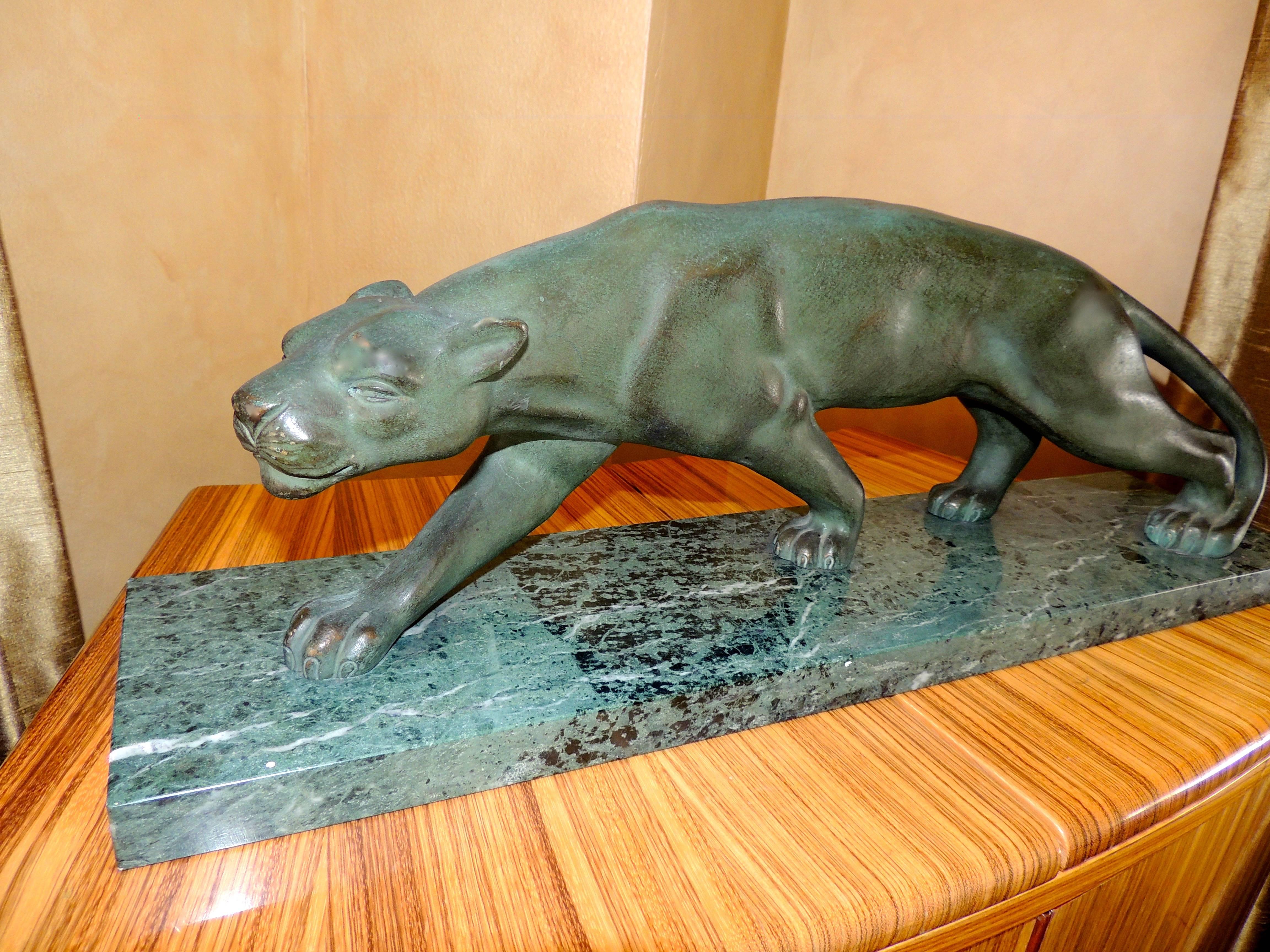 Art Deco Bronze Sculpture Panther by Secondo In Excellent Condition In Oakland, CA