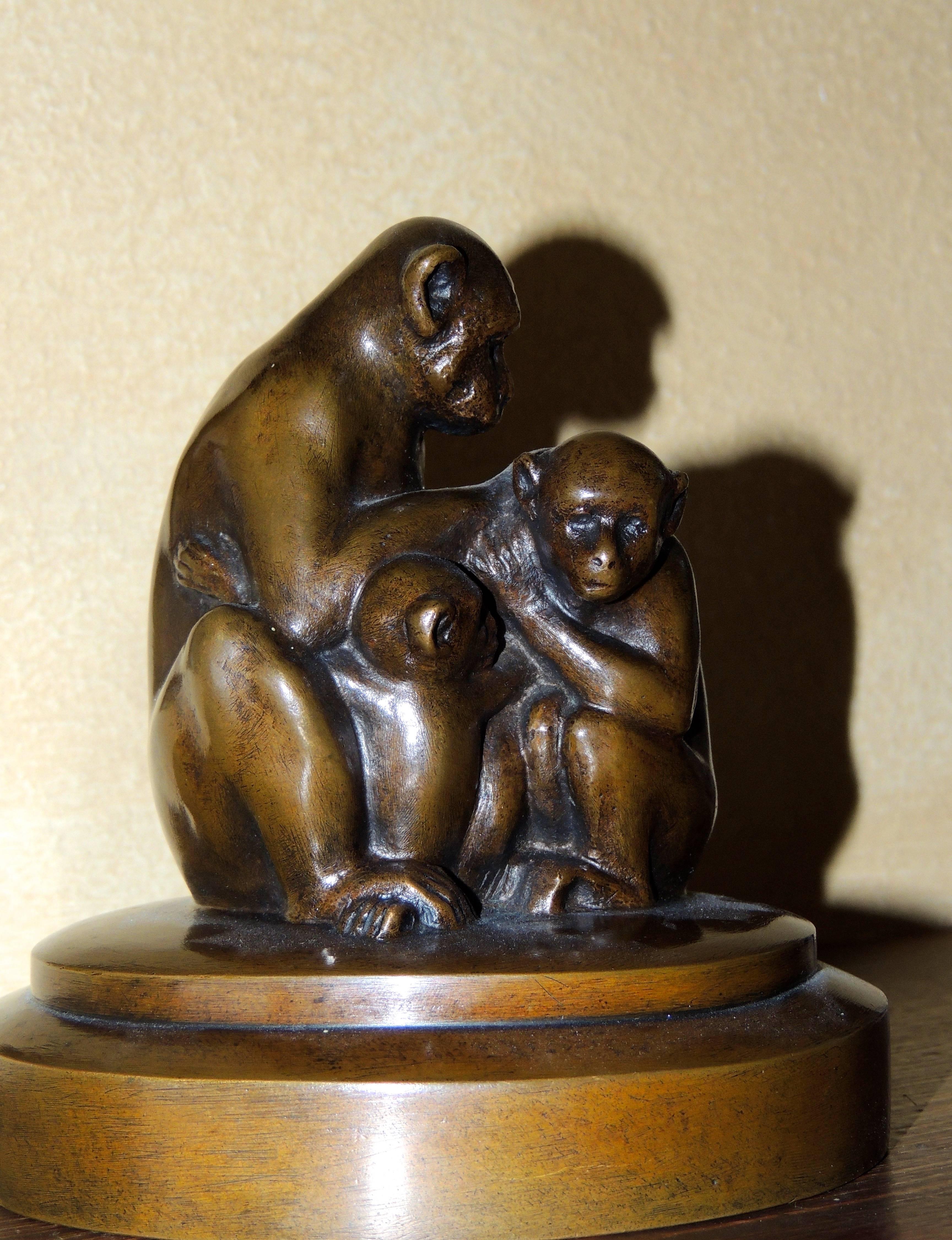 Bronze Monkey Sculpture Art Deco In Excellent Condition In Oakland, CA