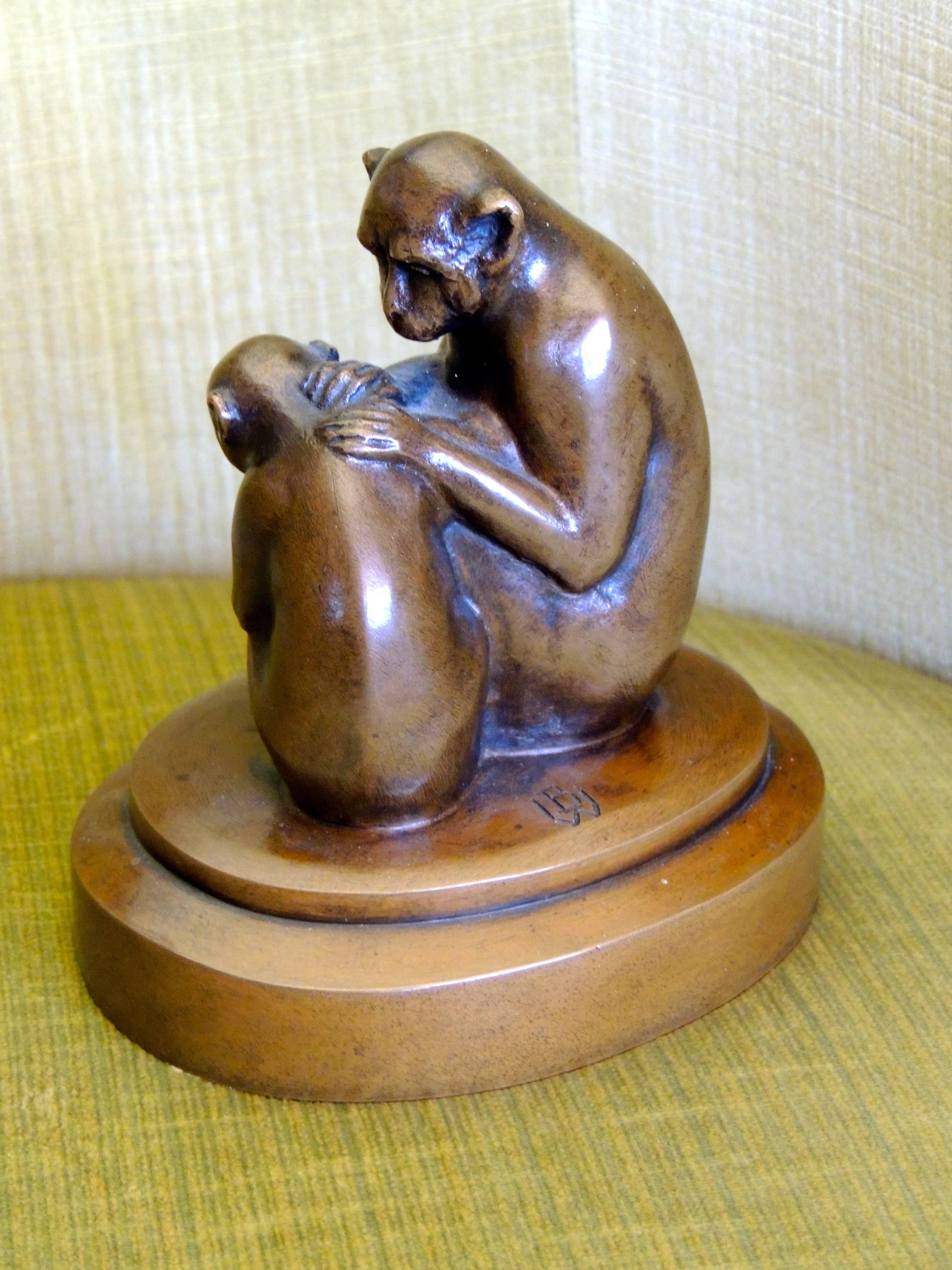 Mid-20th Century Bronze Monkey Sculpture Art Deco