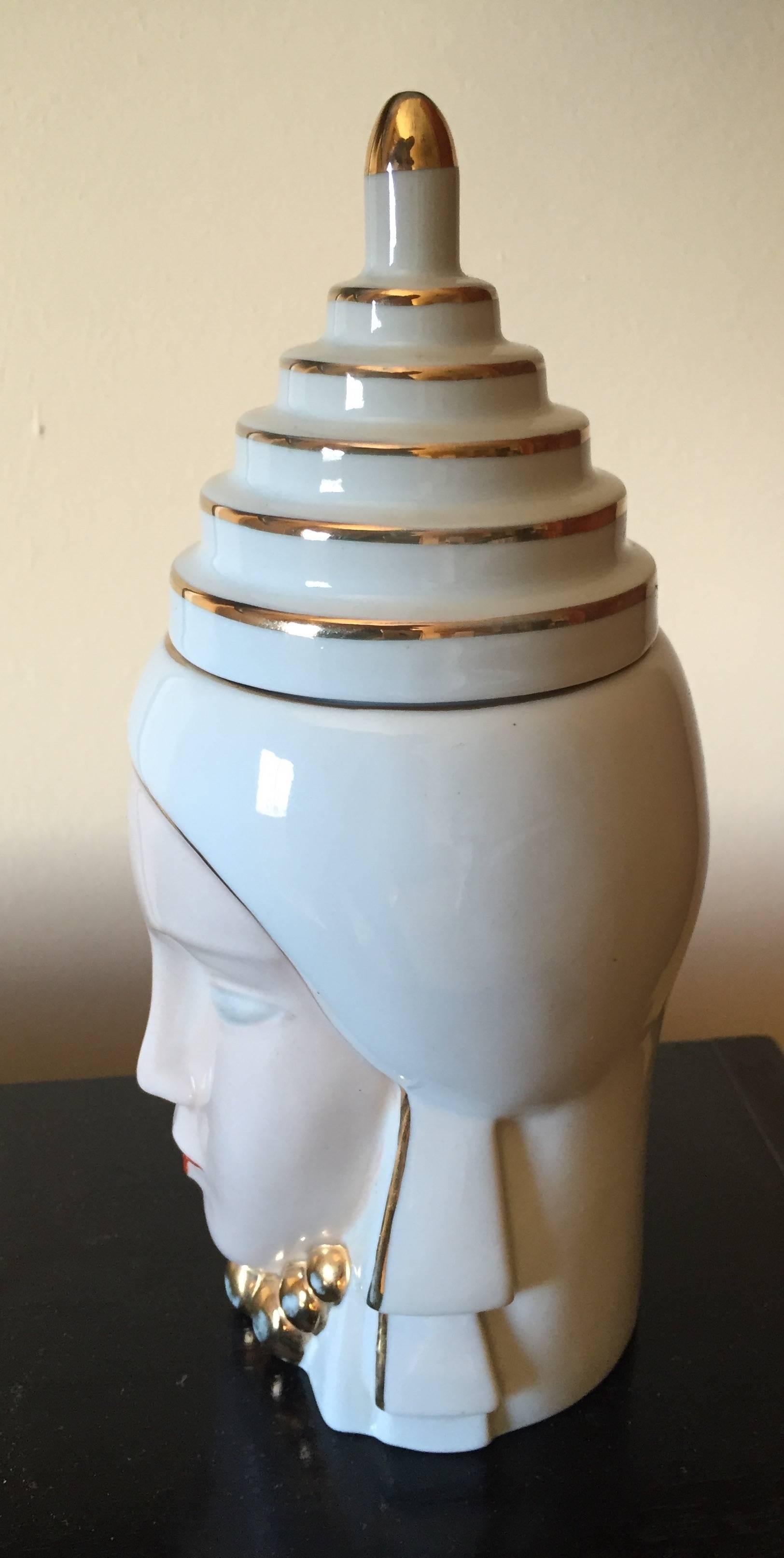 French Art Deco ROBJ Paris Signed Ceramic Jar Bonbonniere, 1930 In Excellent Condition In Oakland, CA