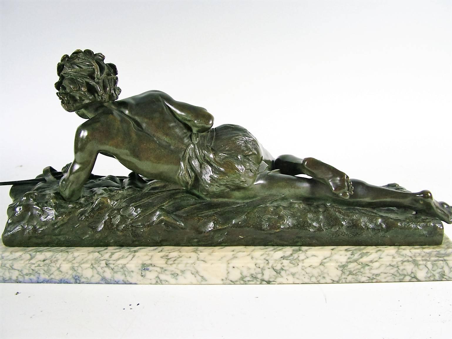 French Edouard Drouot Original Bronze American Indian Crawling Hunting