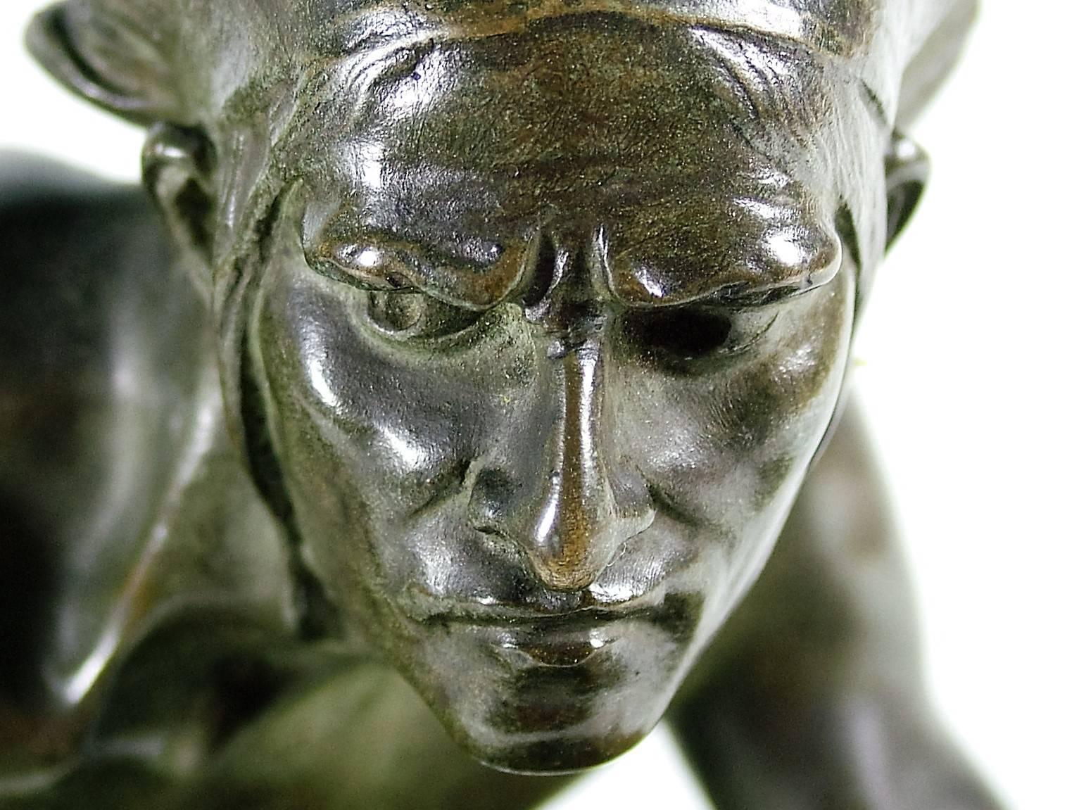 Art Nouveau Edouard Drouot Original Bronze American Indian Crawling Hunting