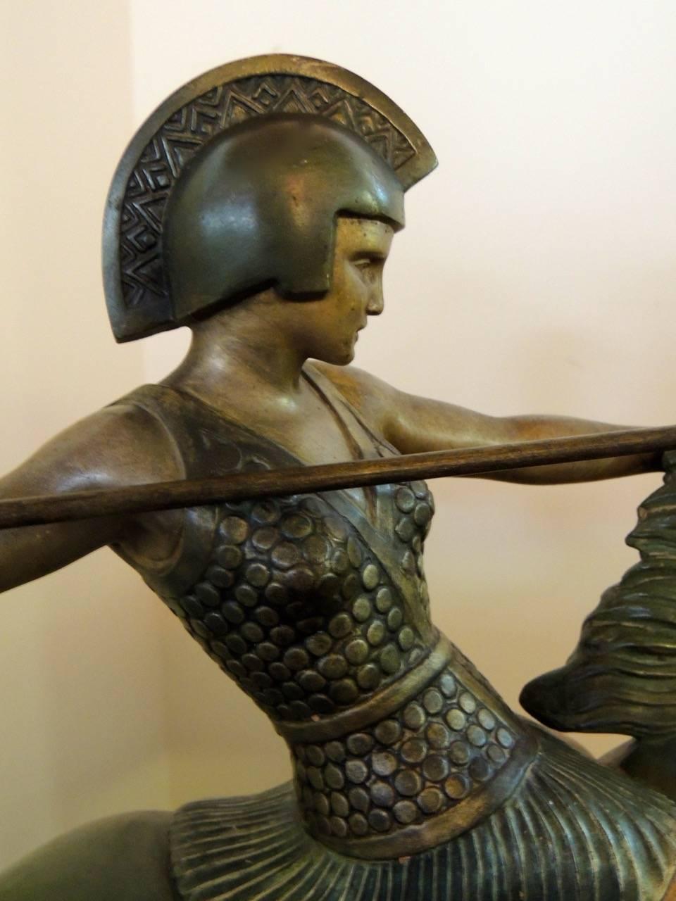 French Art Deco Warrior Goddess Sculpture by Melo