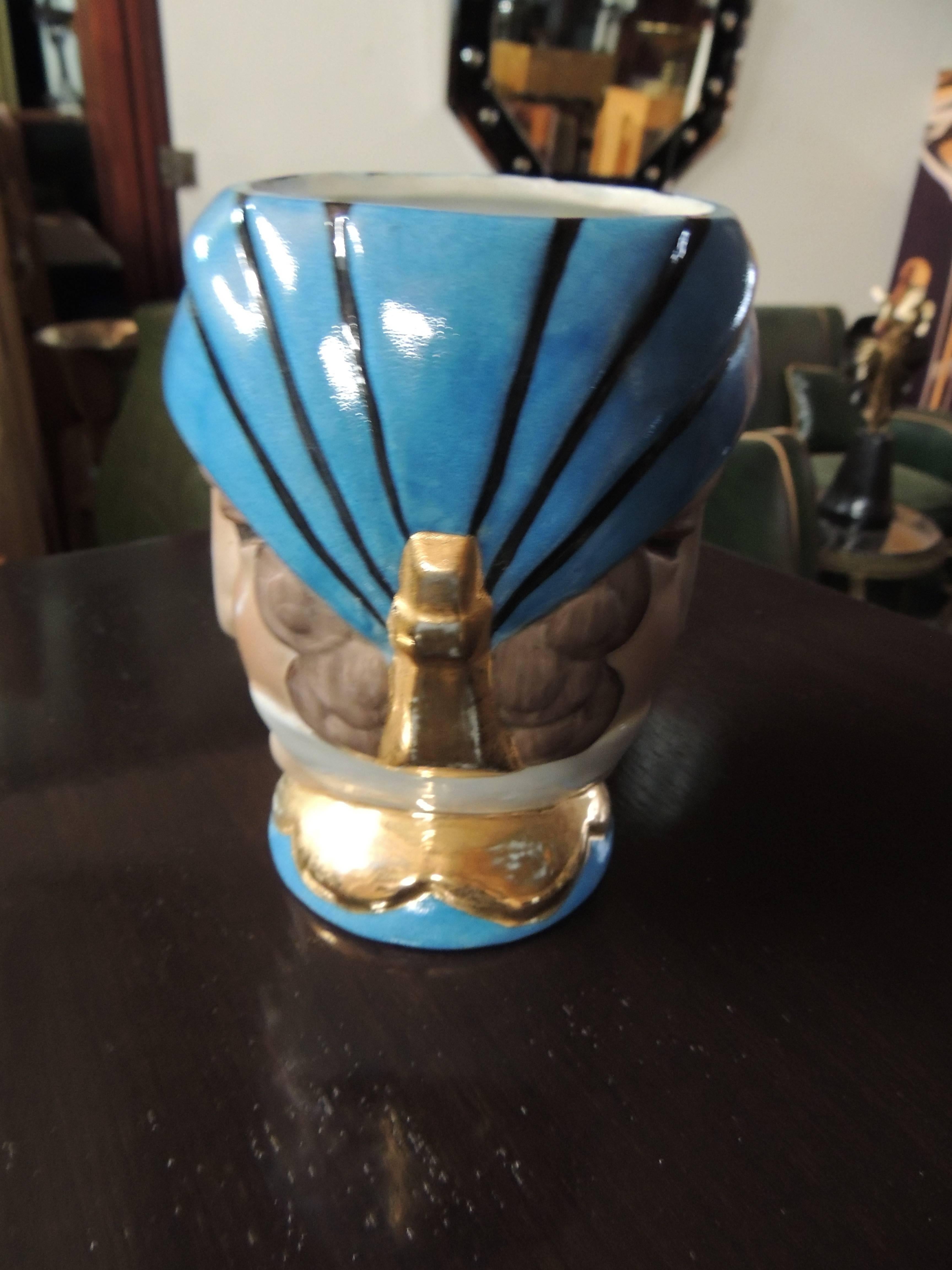 French Double Head Art Deco ROBJ Paris Signed Ceramic Jar Bonbonniere, 1930 In Good Condition In Oakland, CA