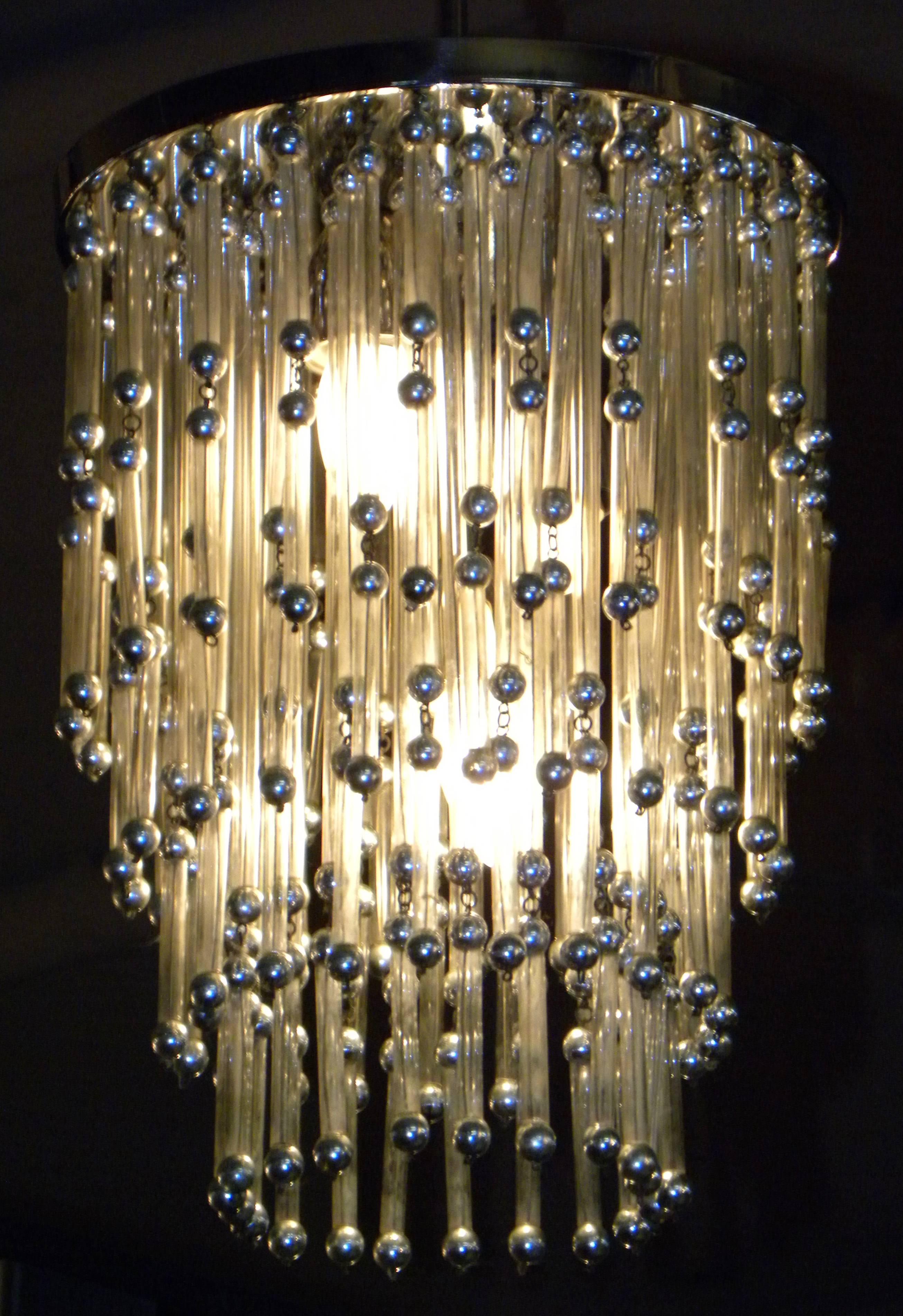 Chrome Unusual Art Deco Chandelier with Silver Balls