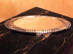 French Silver Art Deco Centerpiece and Mirrored Tray