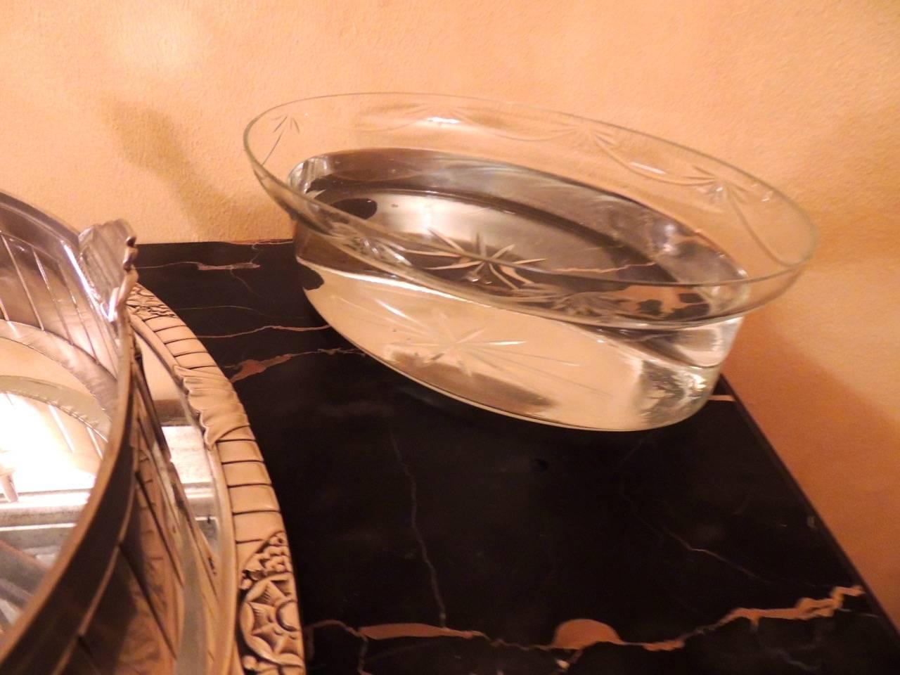 French Silver Art Deco Centerpiece and Mirrored Tray In Excellent Condition In Oakland, CA