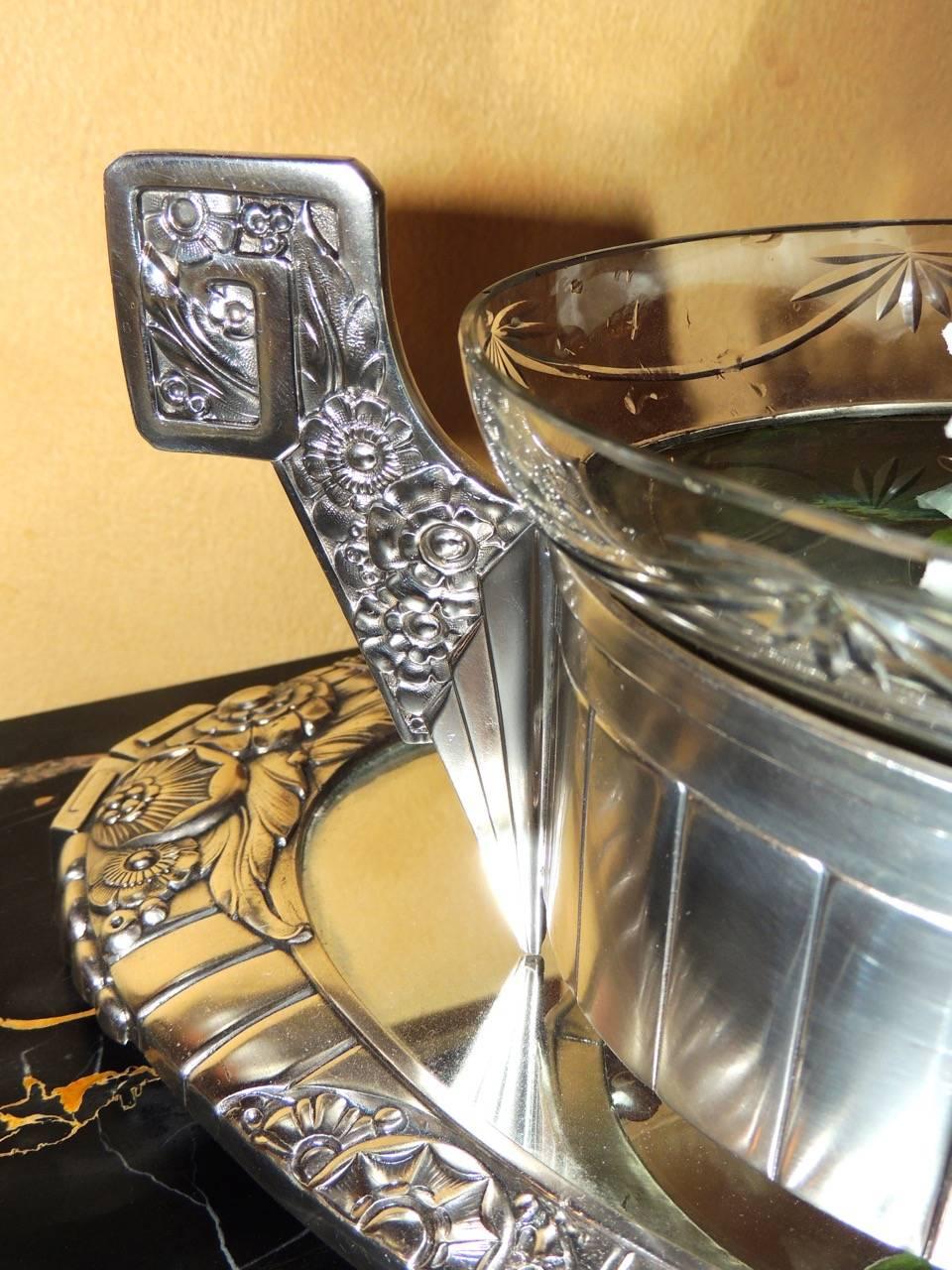 Mid-20th Century French Silver Art Deco Centerpiece and Mirrored Tray