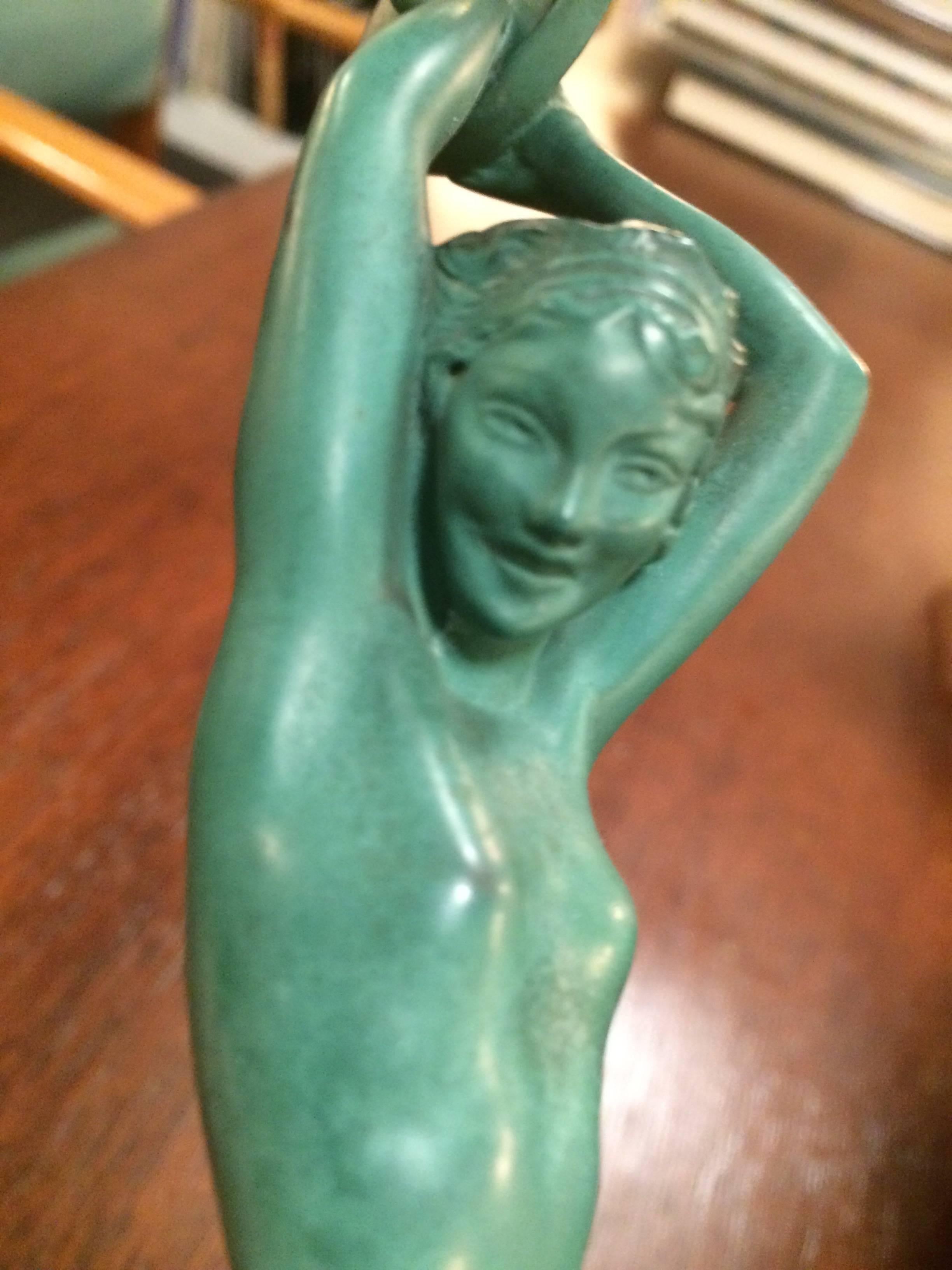 French Art Deco Nude Sculpture with Tambourine by Guerbe For Sale