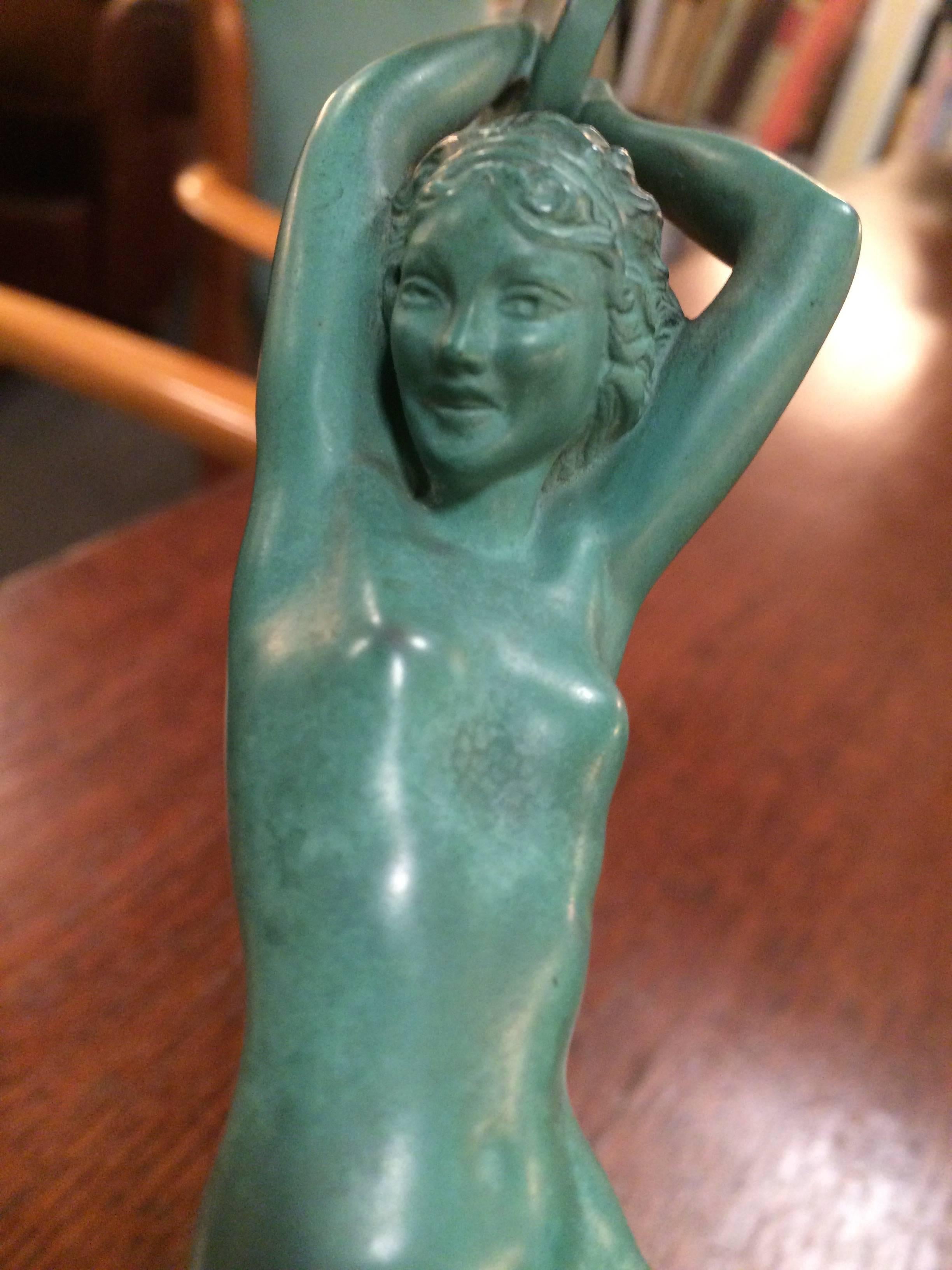 Art Deco Nude Sculpture with Tambourine by Guerbe In Good Condition For Sale In Oakland, CA