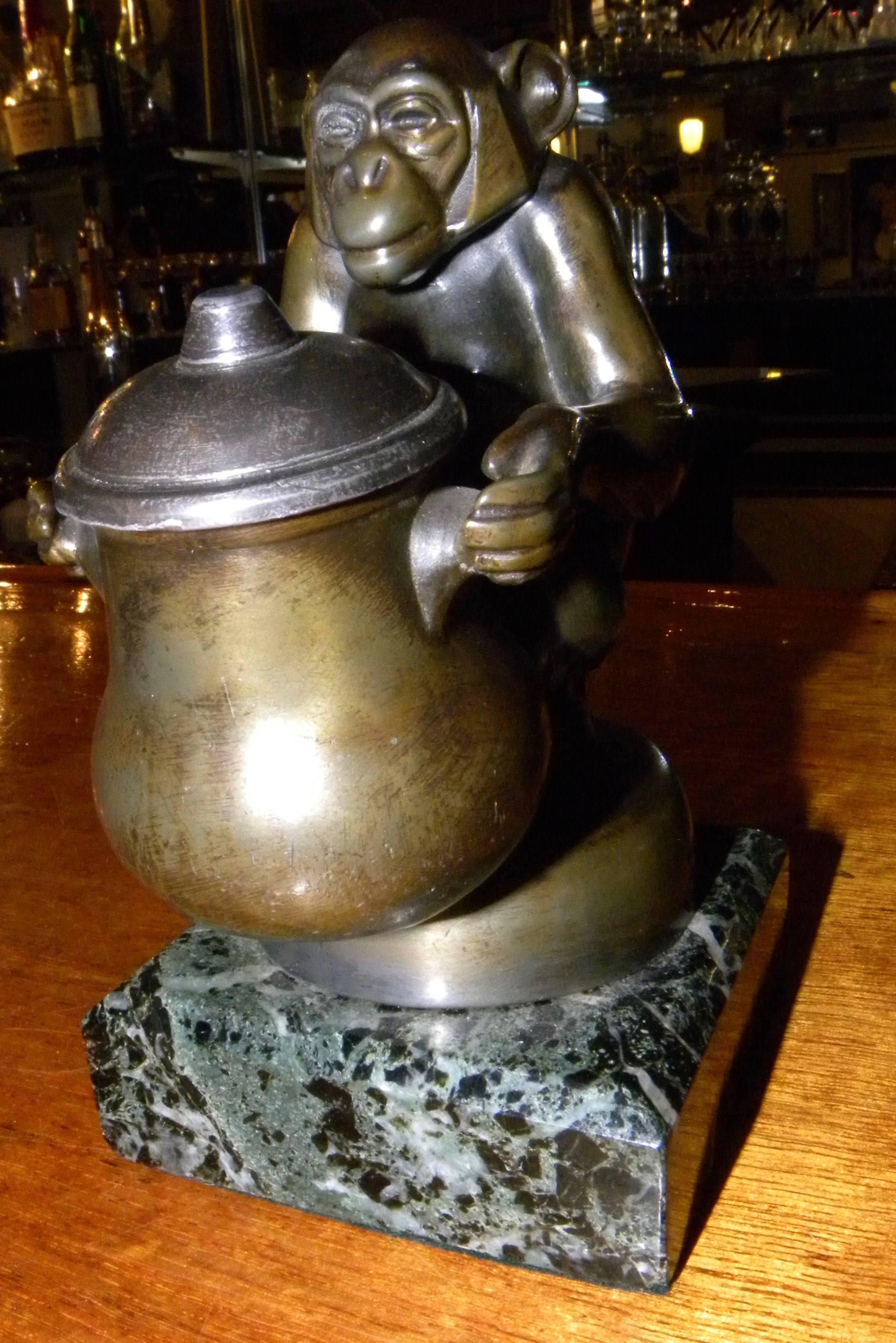 French Deco Monkey Inkwell by Max Le Verrier Bou Bou Sculpture