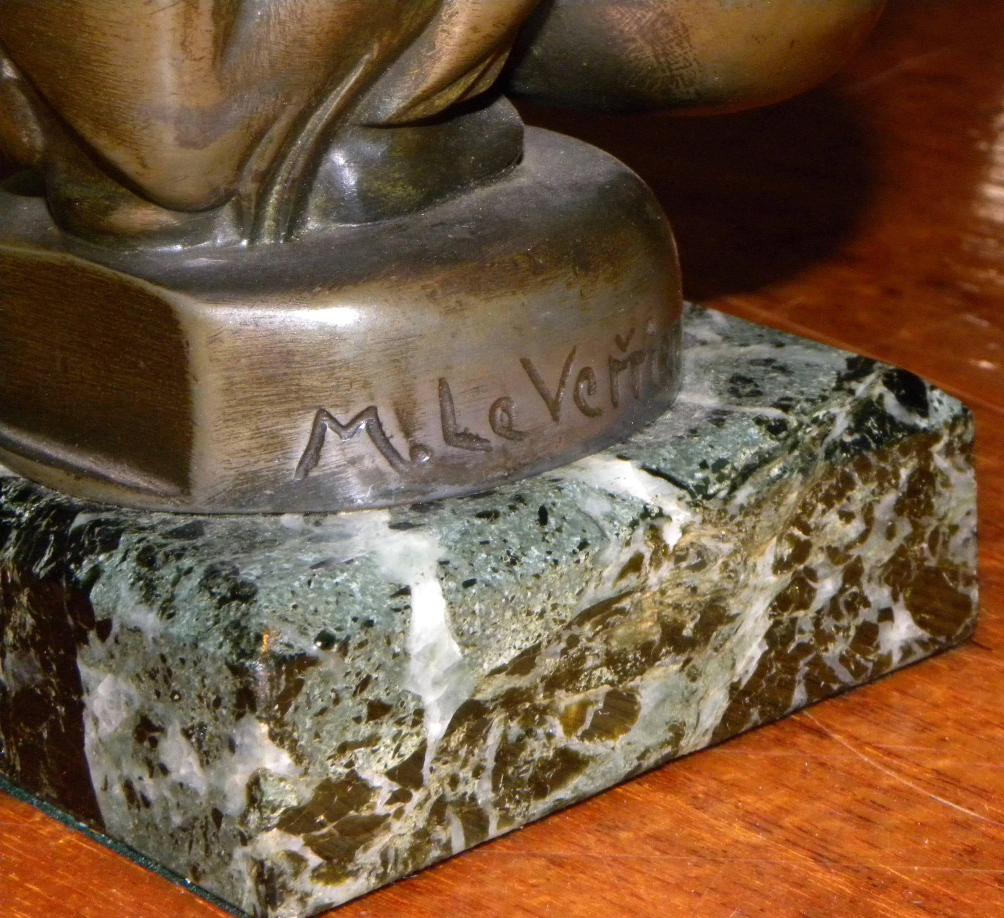 Deco Monkey Inkwell by Max Le Verrier Bou Bou Sculpture In Excellent Condition In Oakland, CA