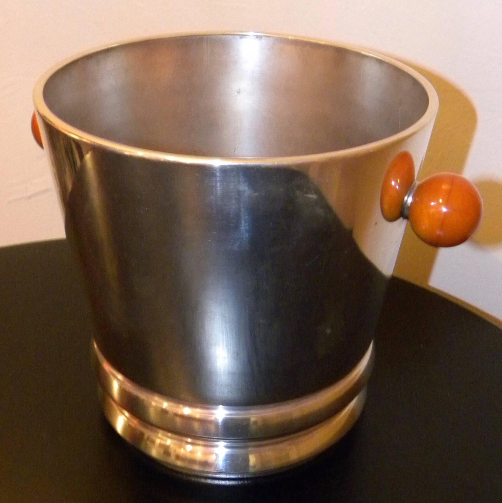 German Art Deco Silver Champagne Cooler with Bakelite Handles by Quist