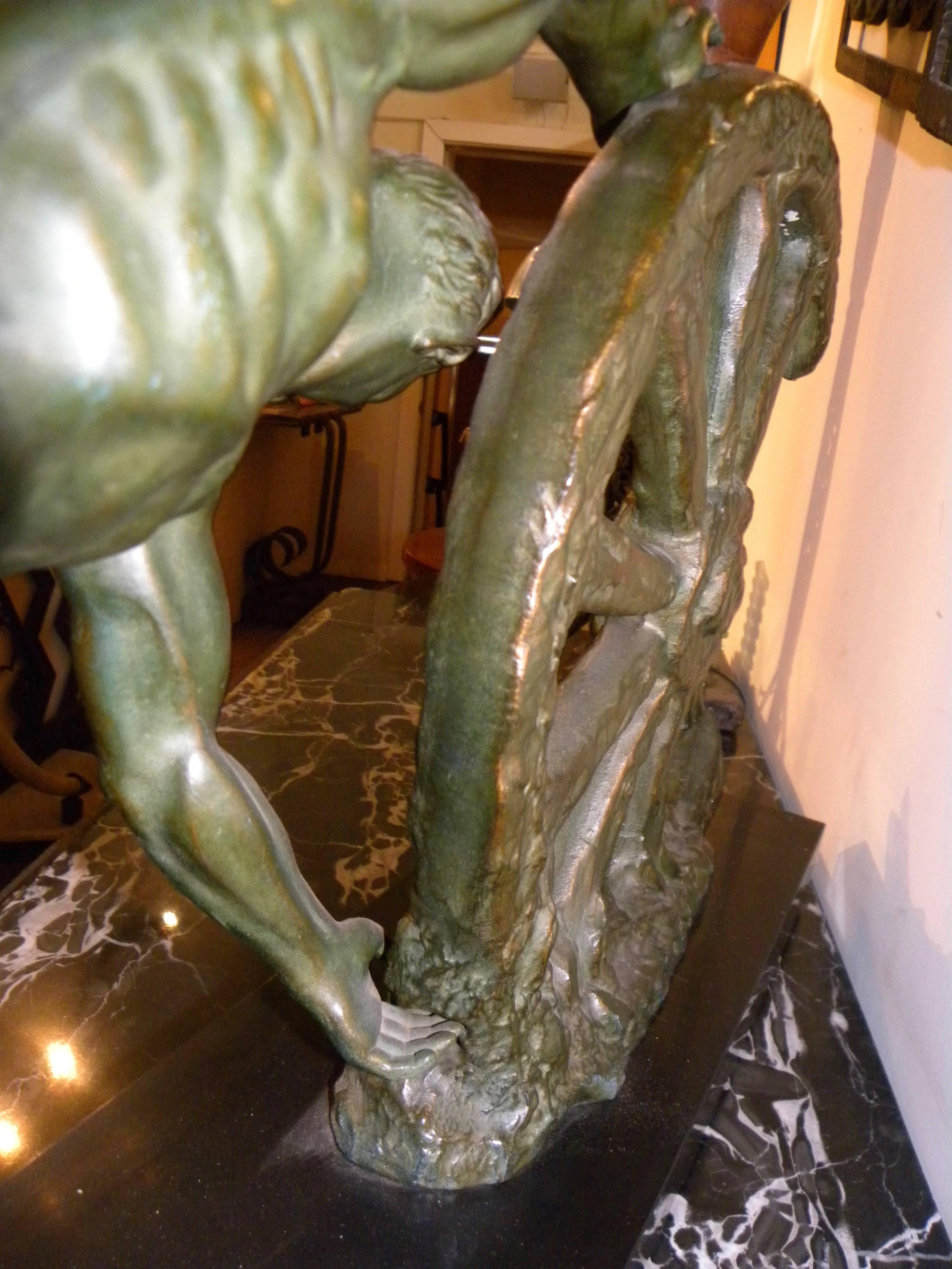 Mid-20th Century Art Deco Sculpture Man with Broken Wheel by Le Faguays