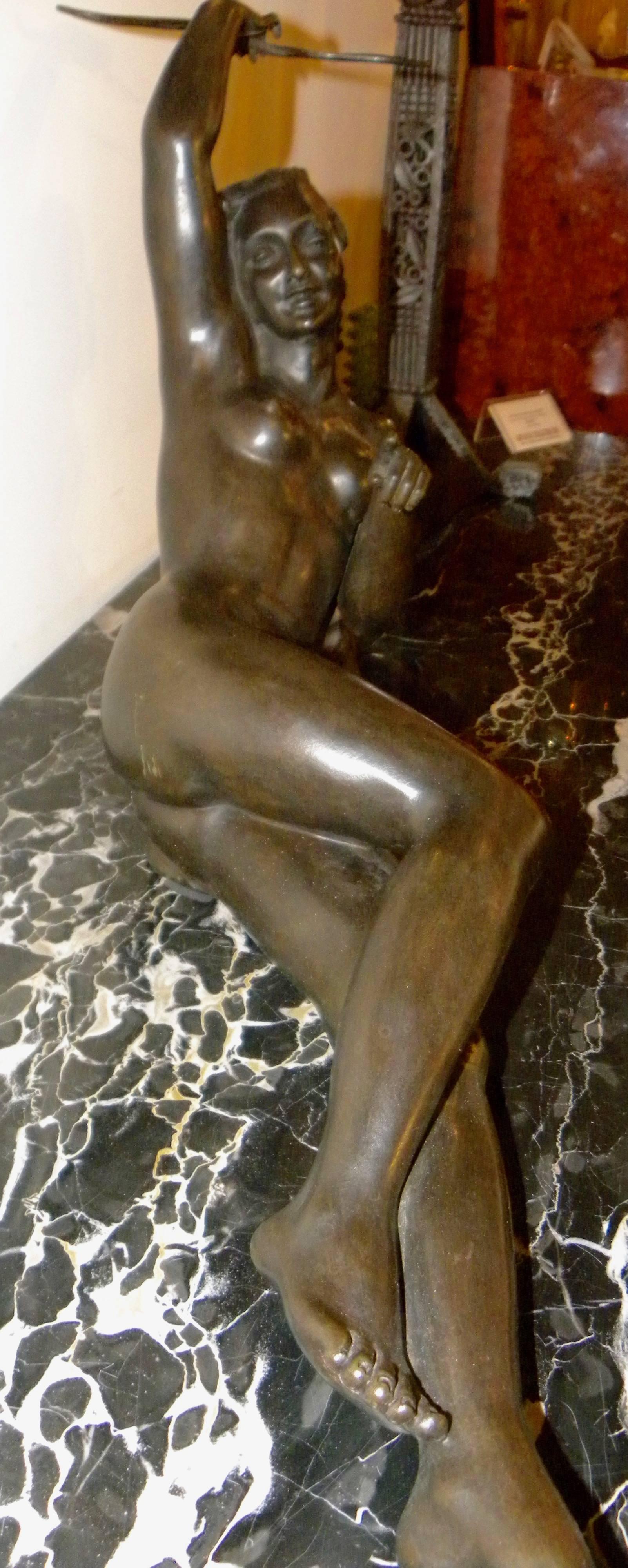 Bronze Art Deco Nude Sculpture by S. Melani In Good Condition For Sale In Oakland, CA