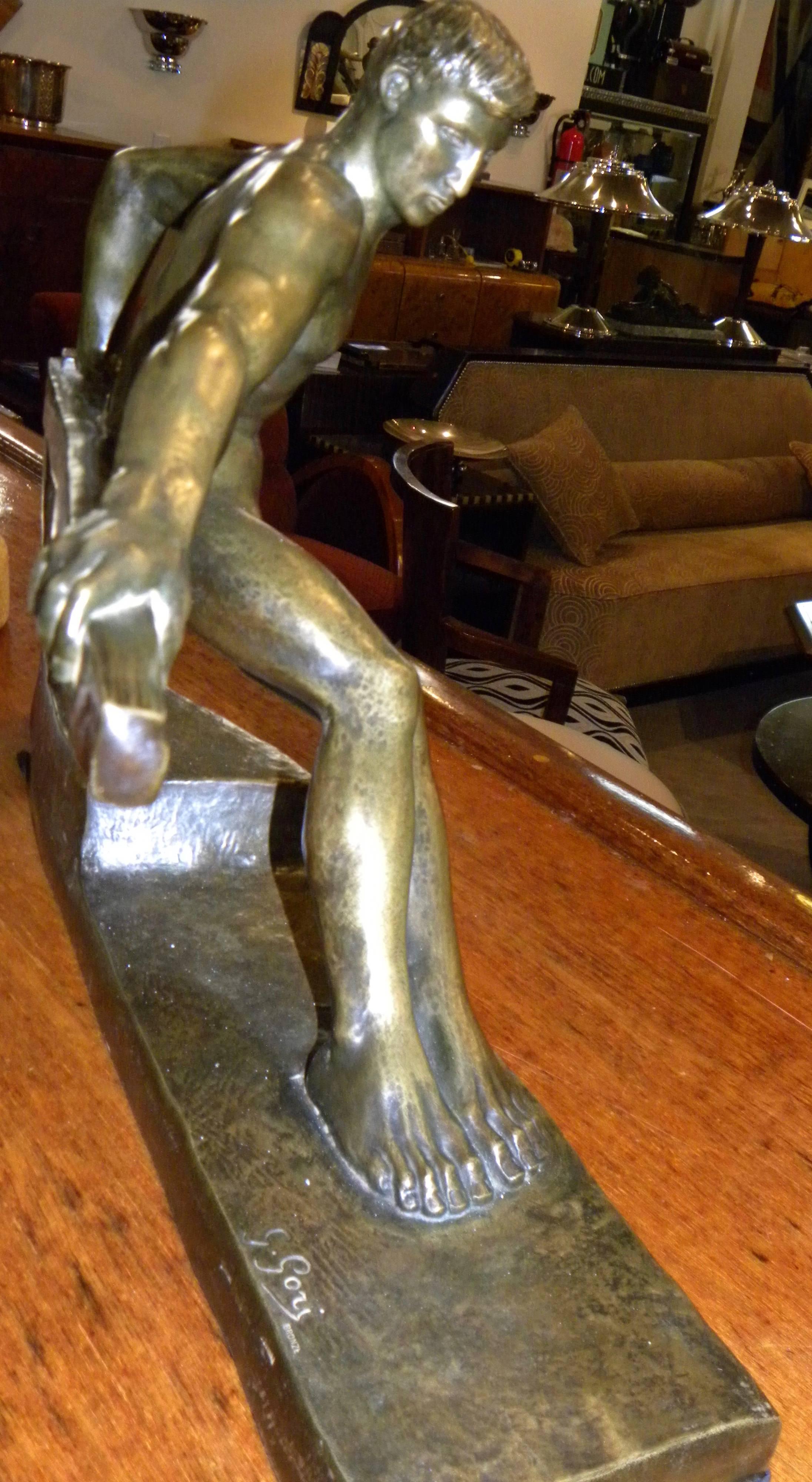 Art Deco Sculpture of a Boatman by Georges Gori In Excellent Condition In Oakland, CA