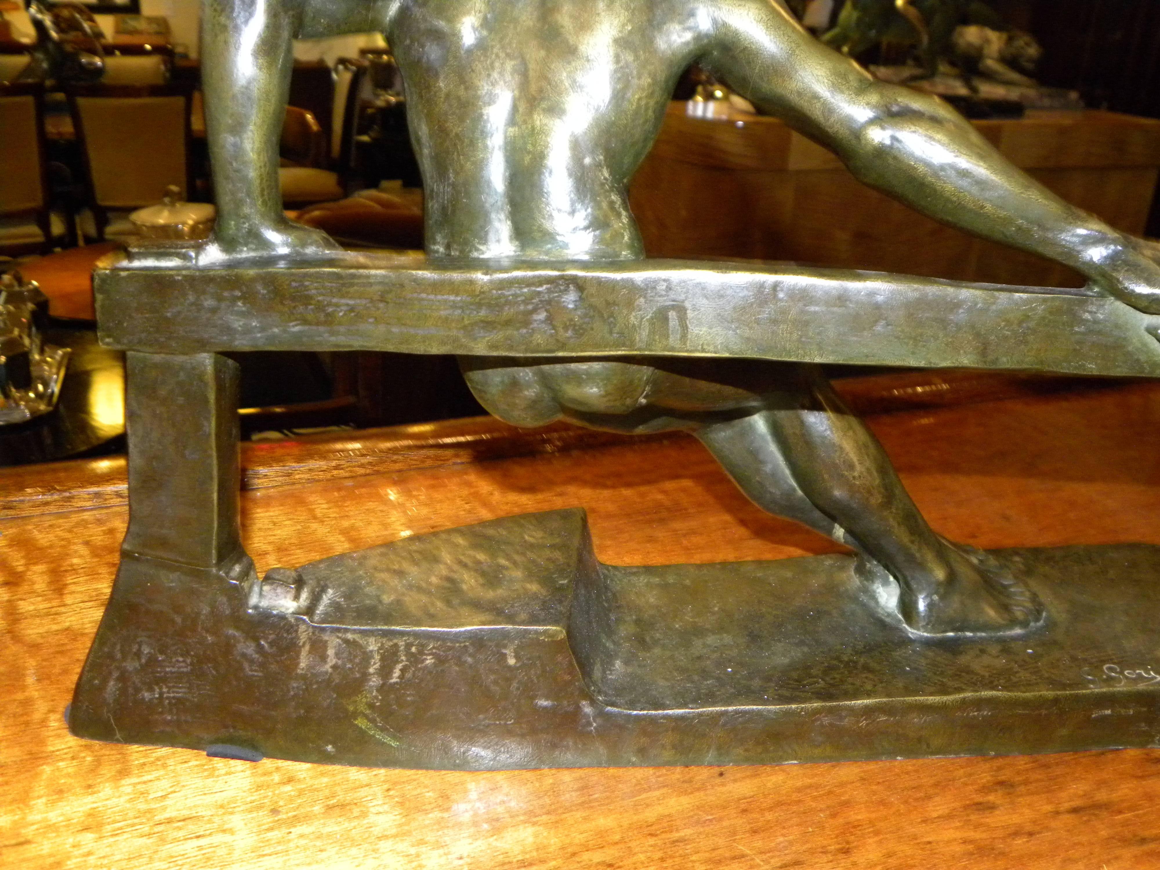 Mid-20th Century Art Deco Sculpture of a Boatman by Georges Gori