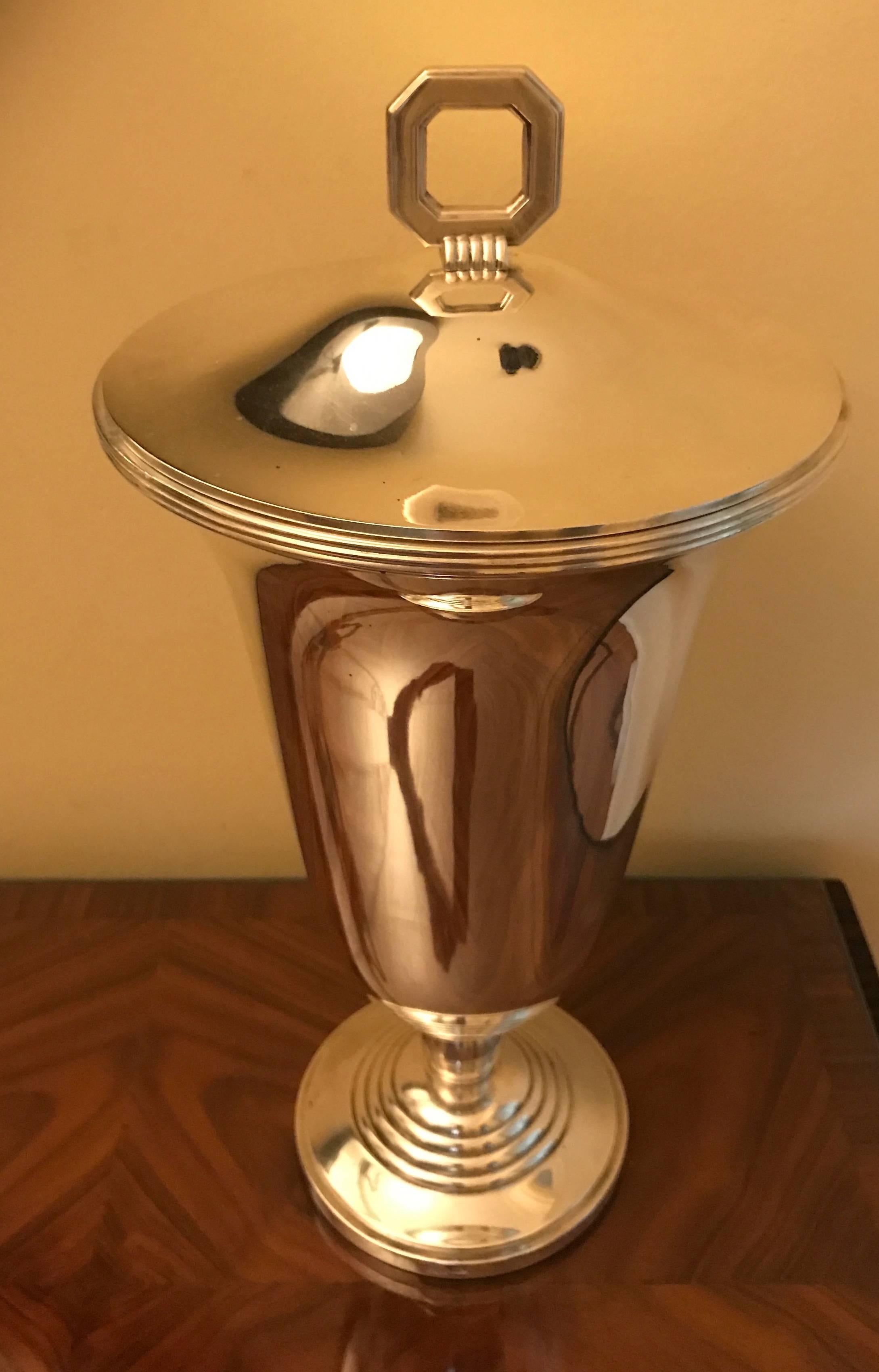 Mid-20th Century Christofle Luc Lanel Art Deco Vase Normandie Silver plate Urn