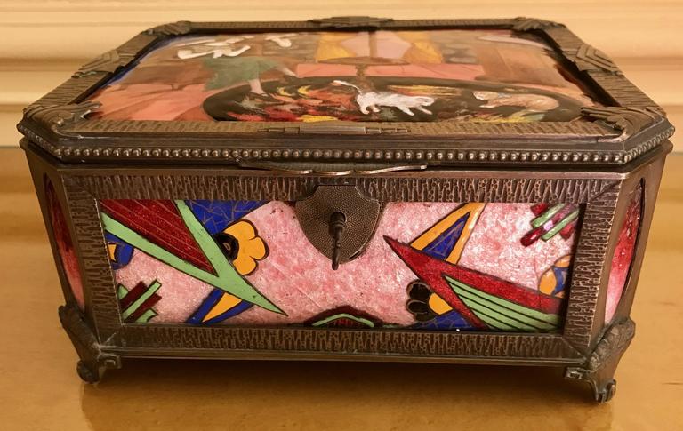 Art Deco Gamet French Unique Enamel and Porcelain Limogue Box at 1stDibs