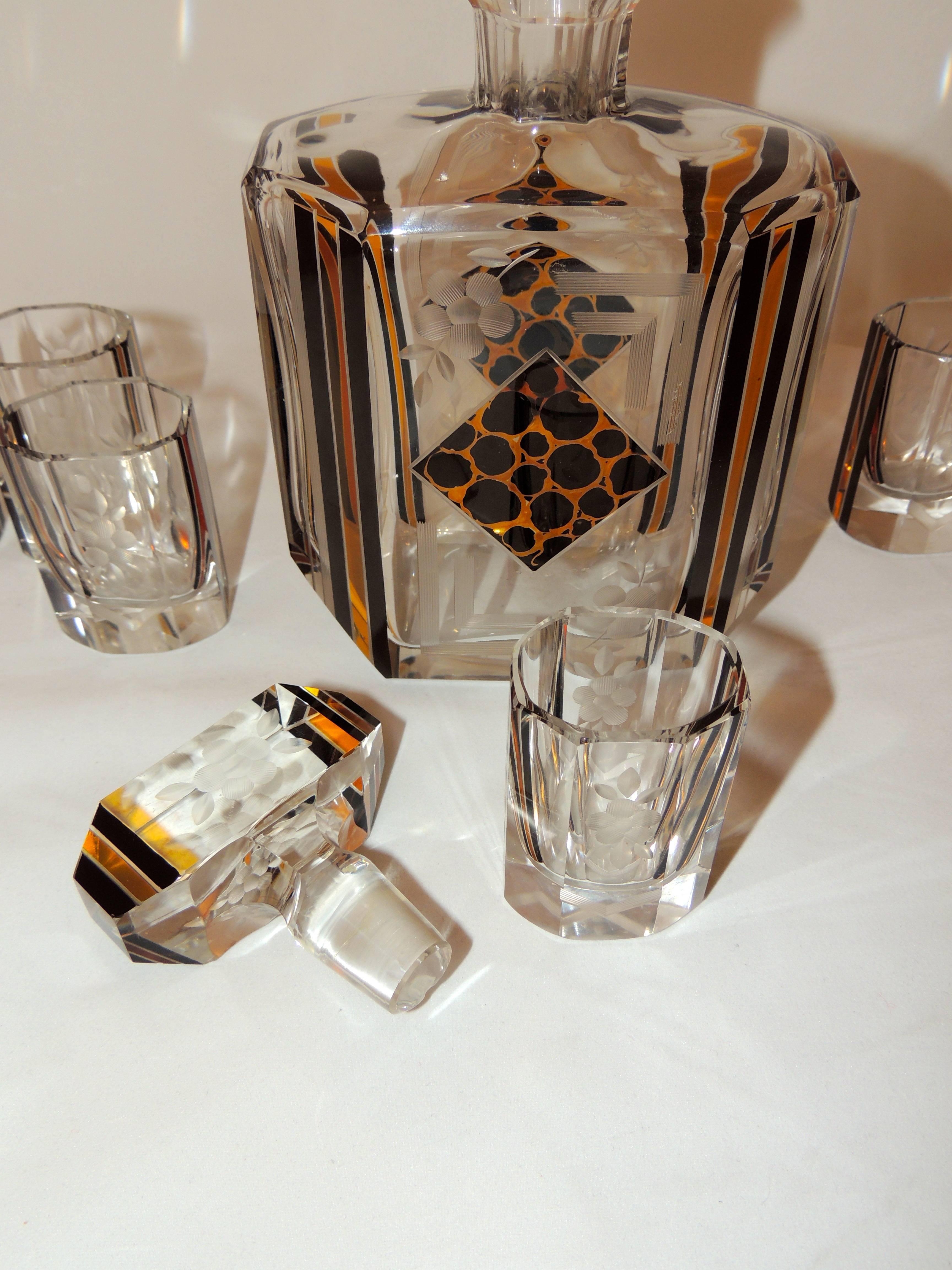 Art Deco Decanter Etched and Leopard Patterned In Excellent Condition In Oakland, CA