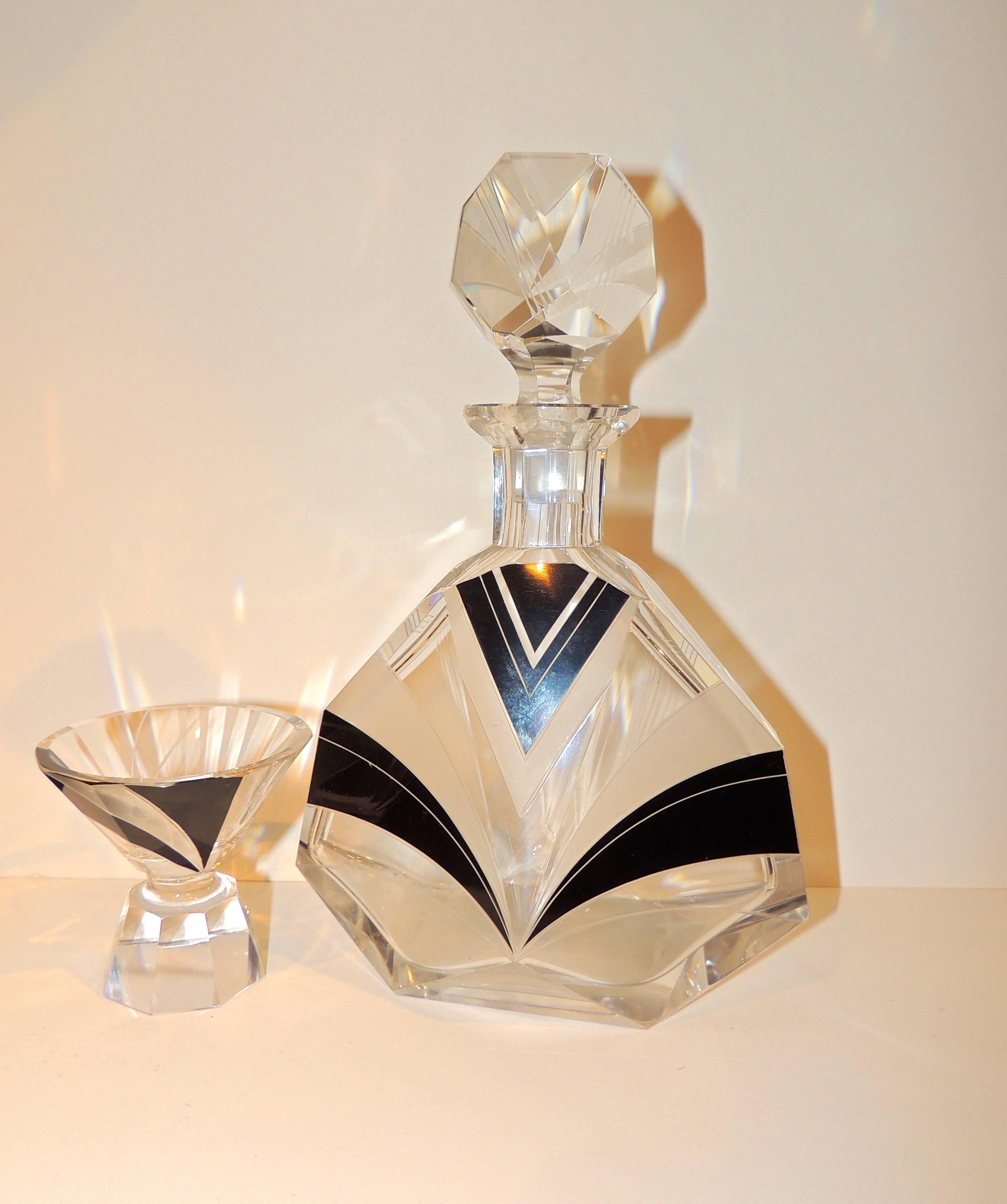 Art Deco High Deco Glass Decanter Chevron Palda Design