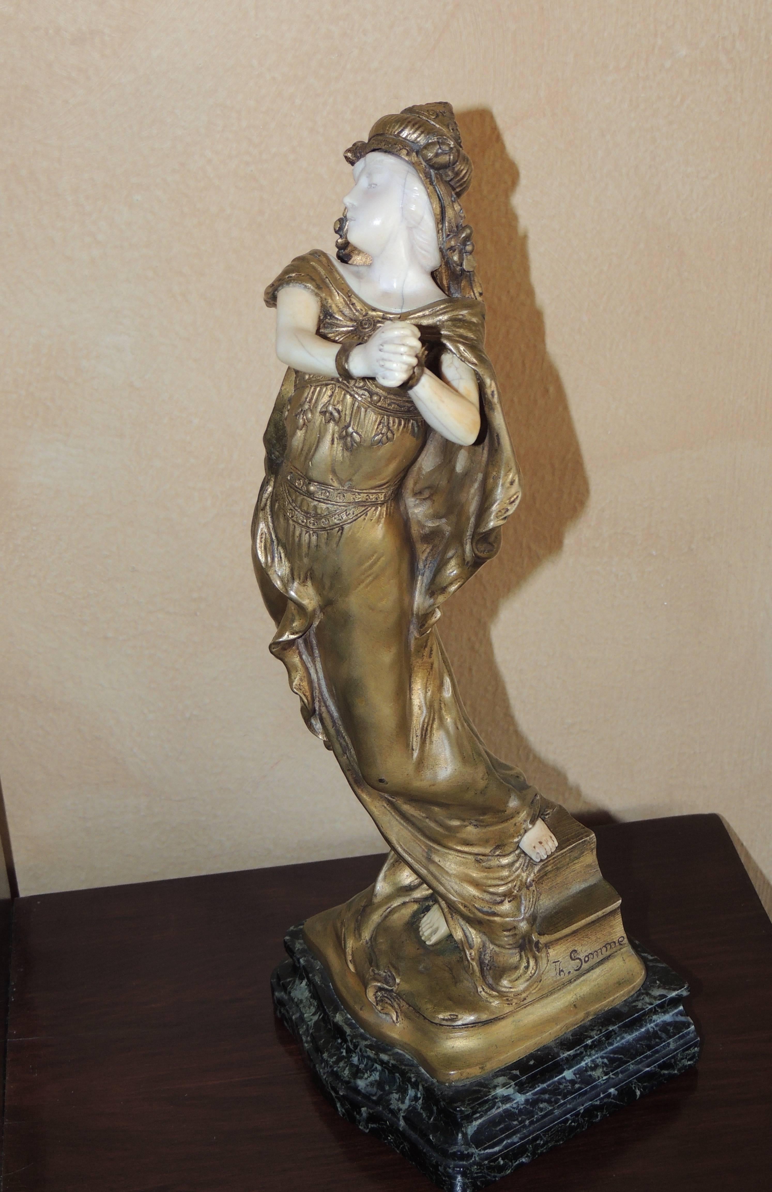 Jugendstil-Bronze-Skulptur „Heroine“ von thophile Franois Somme im Angebot 1