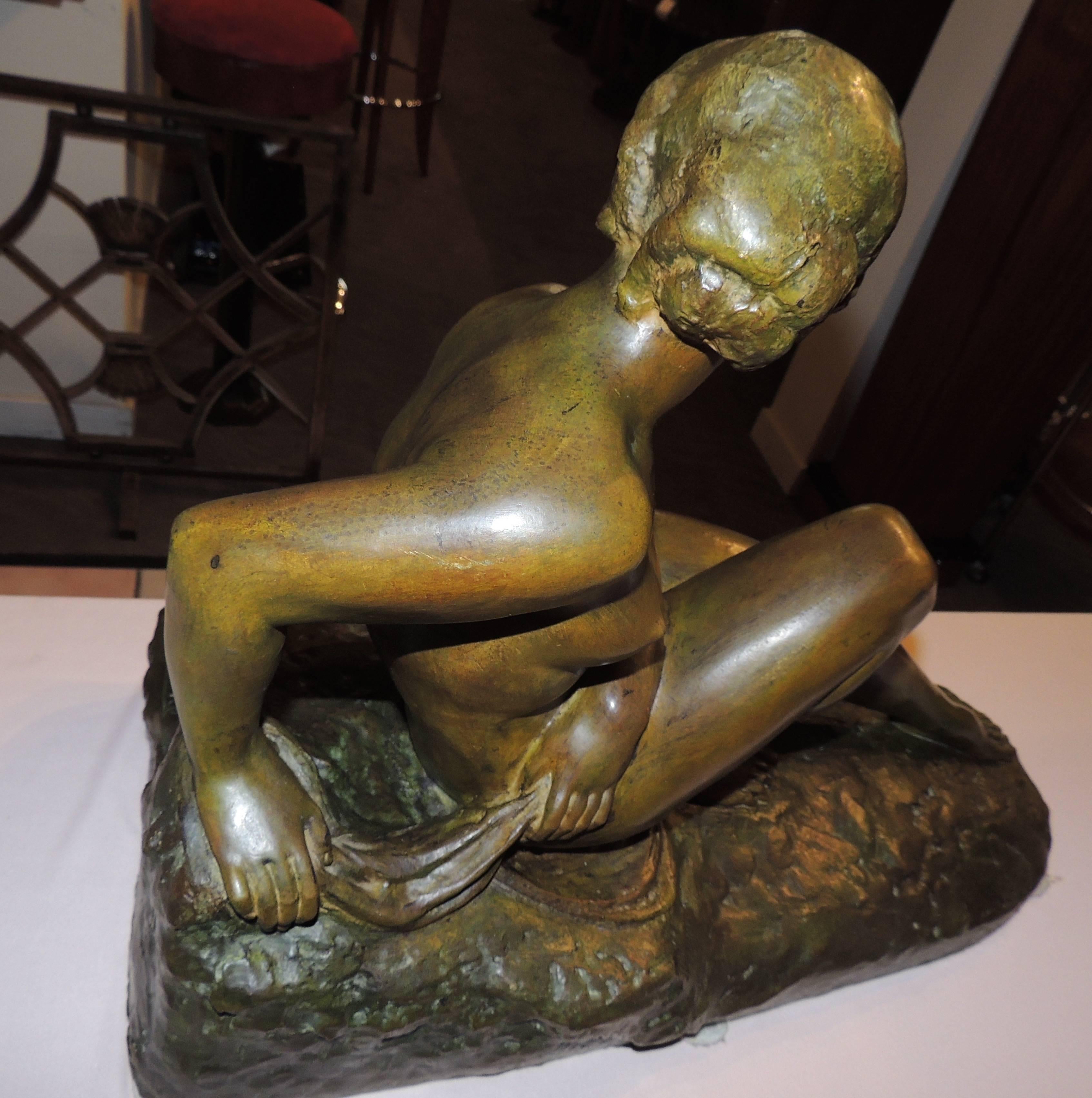 French Art Deco Woman- Bronze Sculpture by Marcel Bouraine