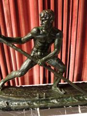 Art Deco Bronze Sculpture of a Man Rowing a Boat by Ouline