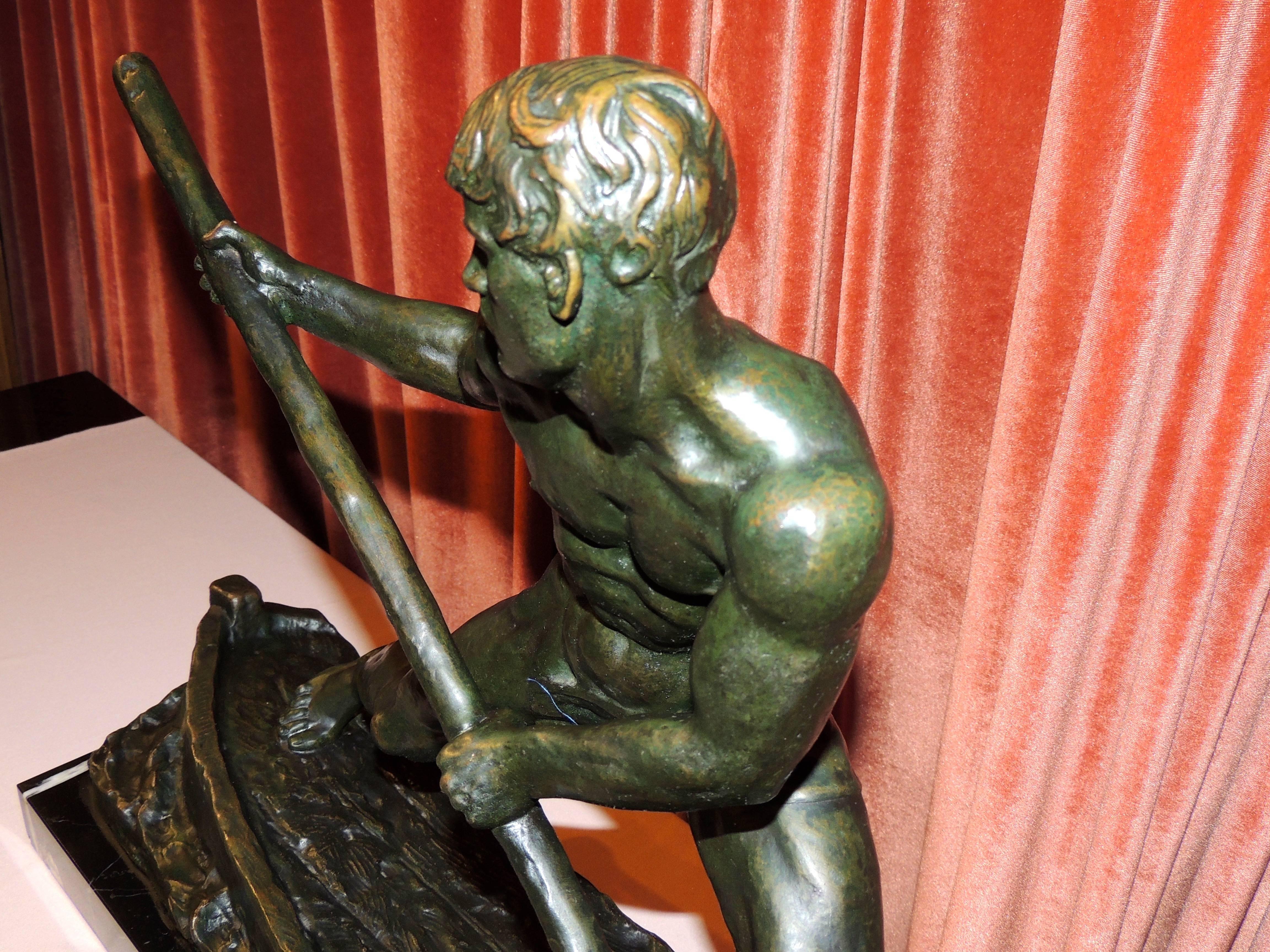 Art Deco Bronze Sculpture of a Man Rowing a Boat by Ouline 3