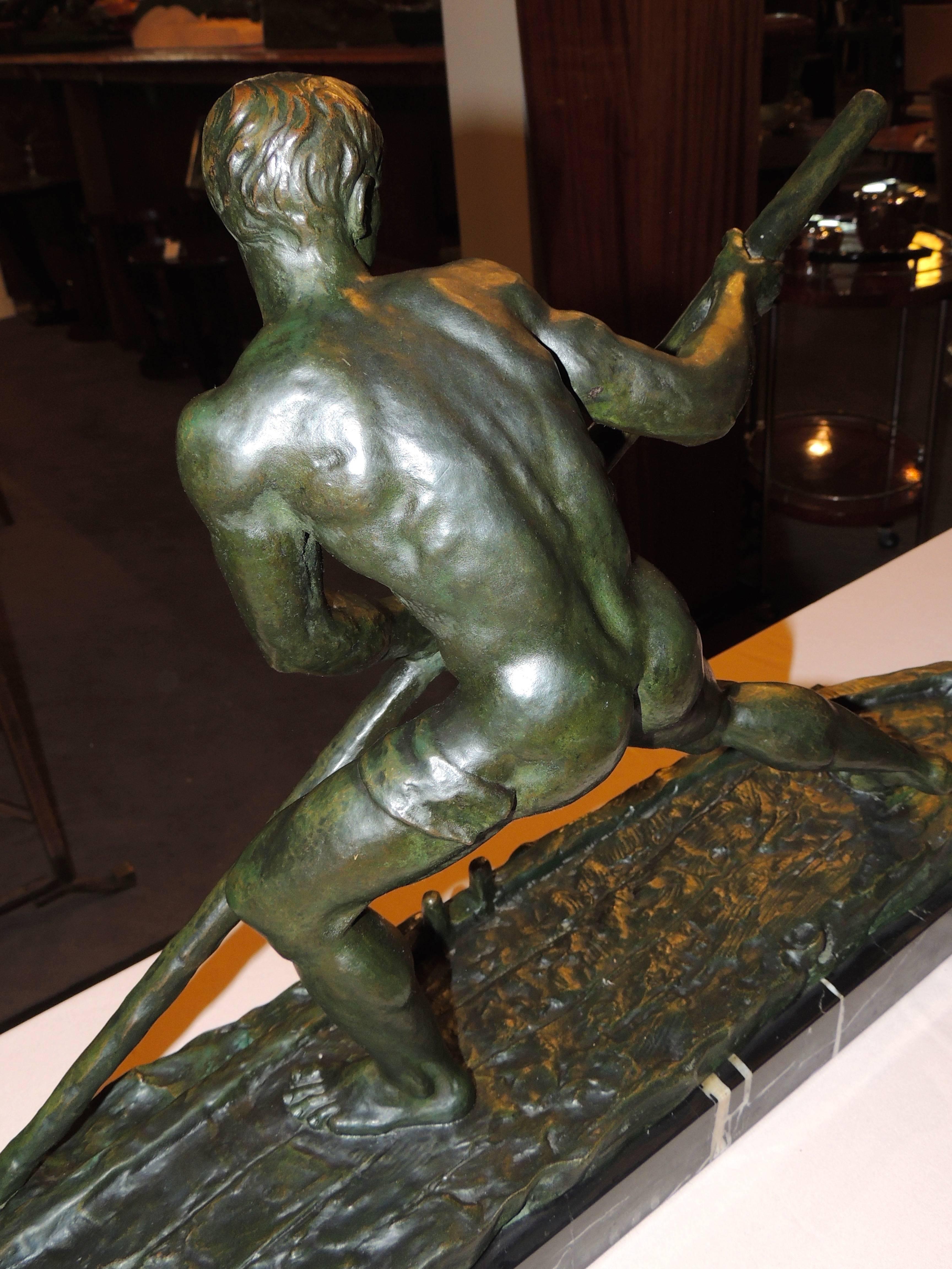 Art Deco Bronze Sculpture of a Man Rowing a Boat by Ouline 4