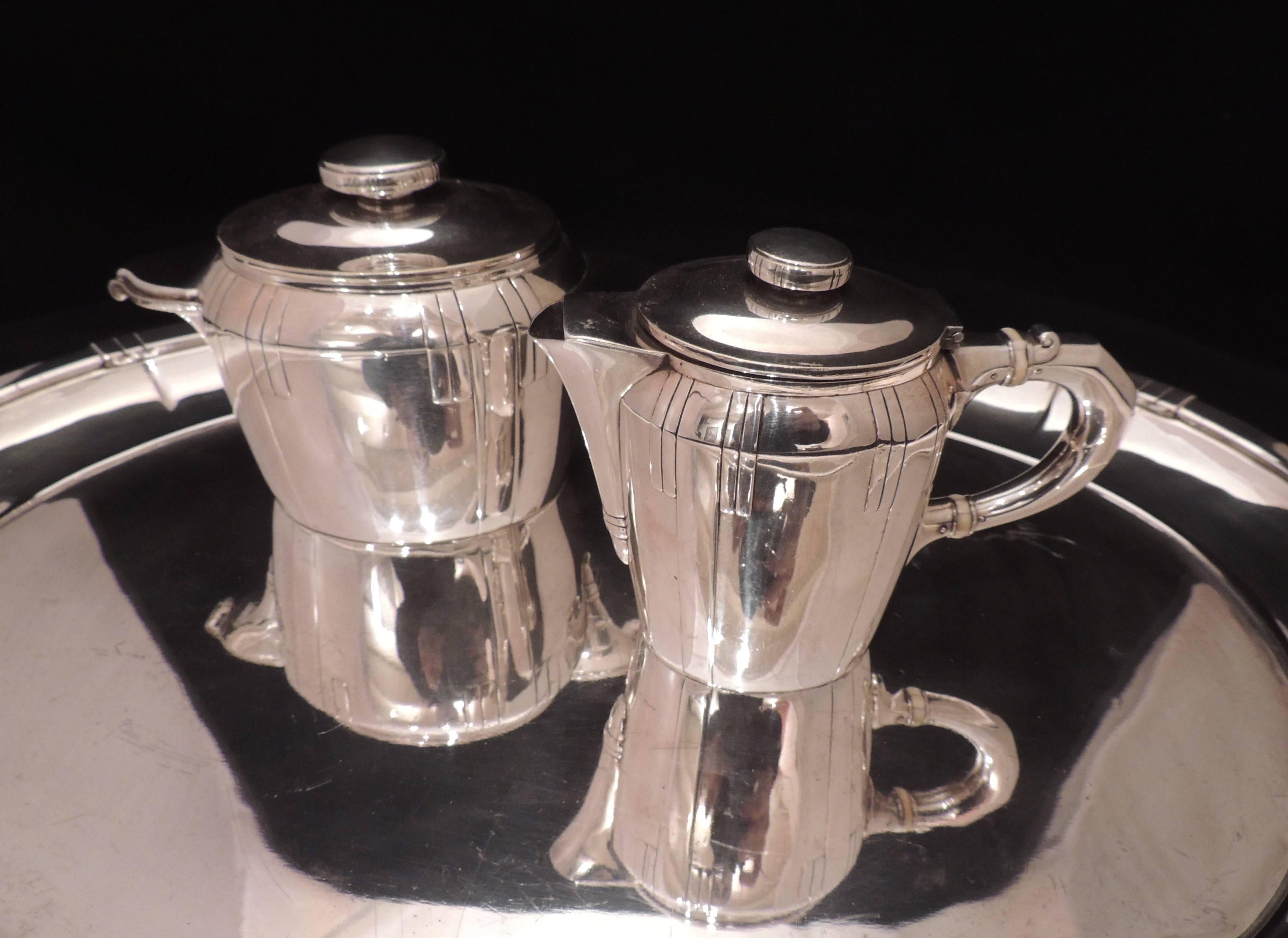 Argentine French Art Deco Silver Tea and Coffee Set