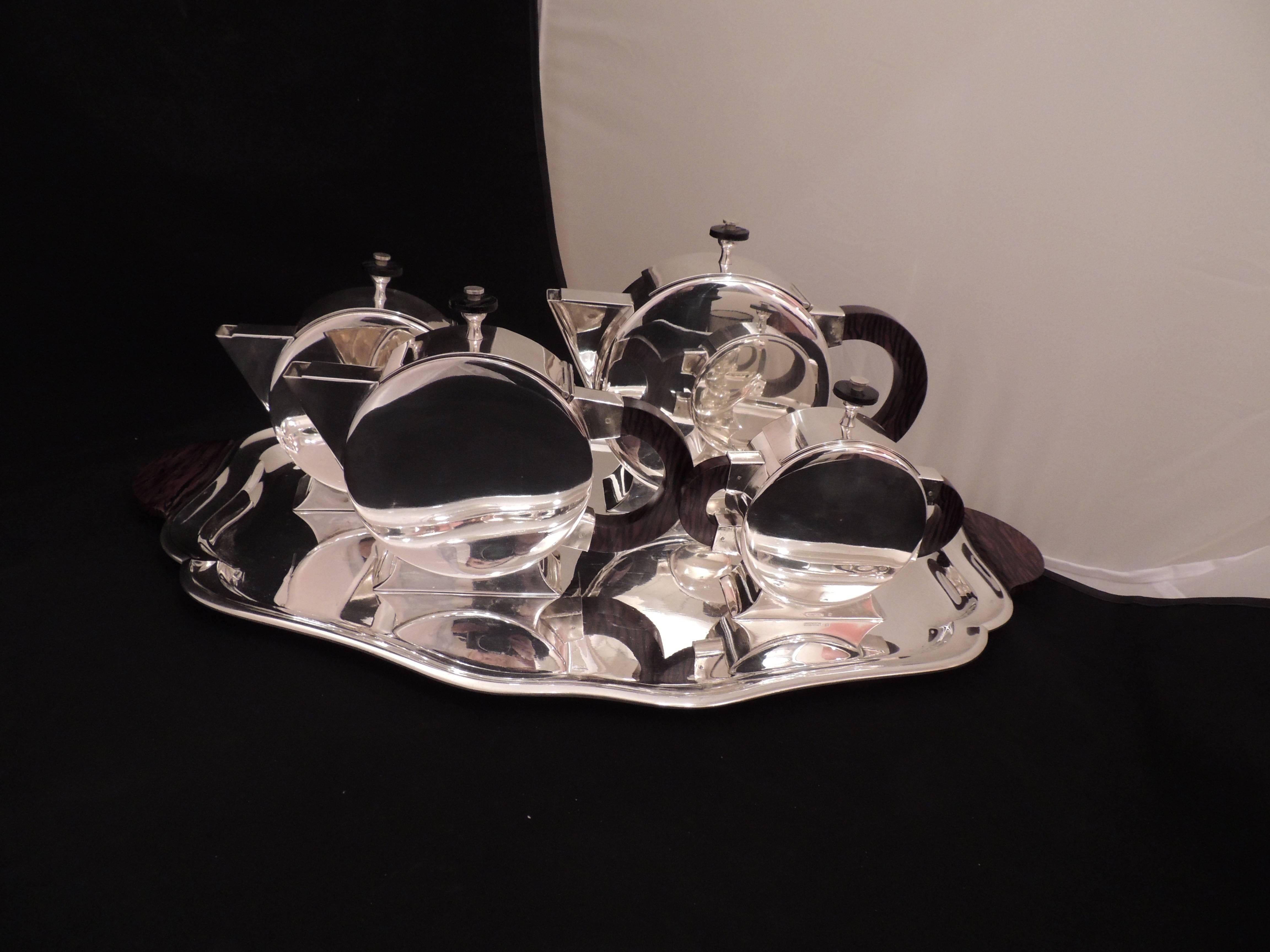 Silver Plate Art Deco Round Tea and Coffee Set by Christofle