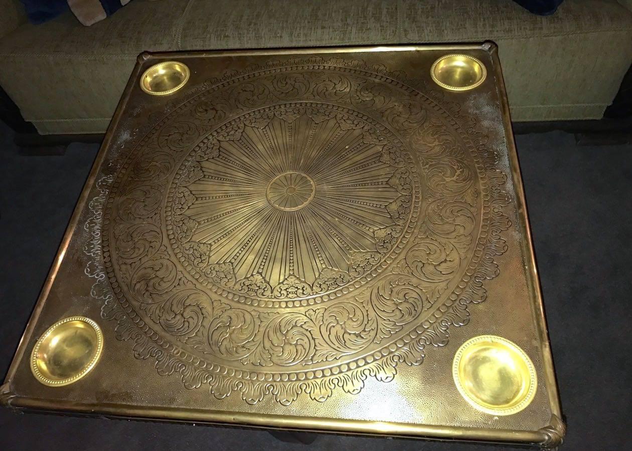 French Art Deco Game Table Tooled Brass Top