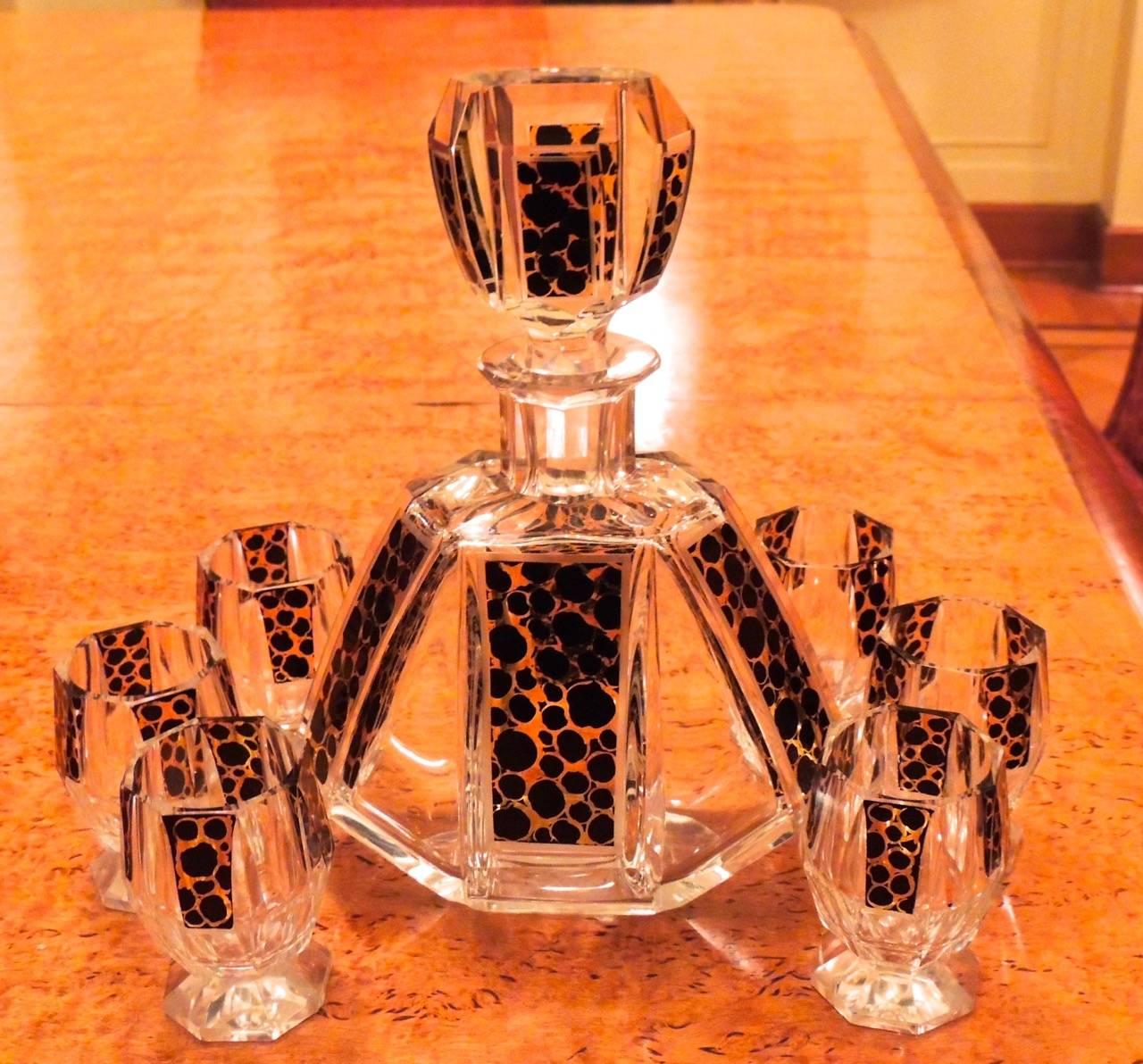 Art Deco Leopard Czech Decanter In Excellent Condition In Oakland, CA