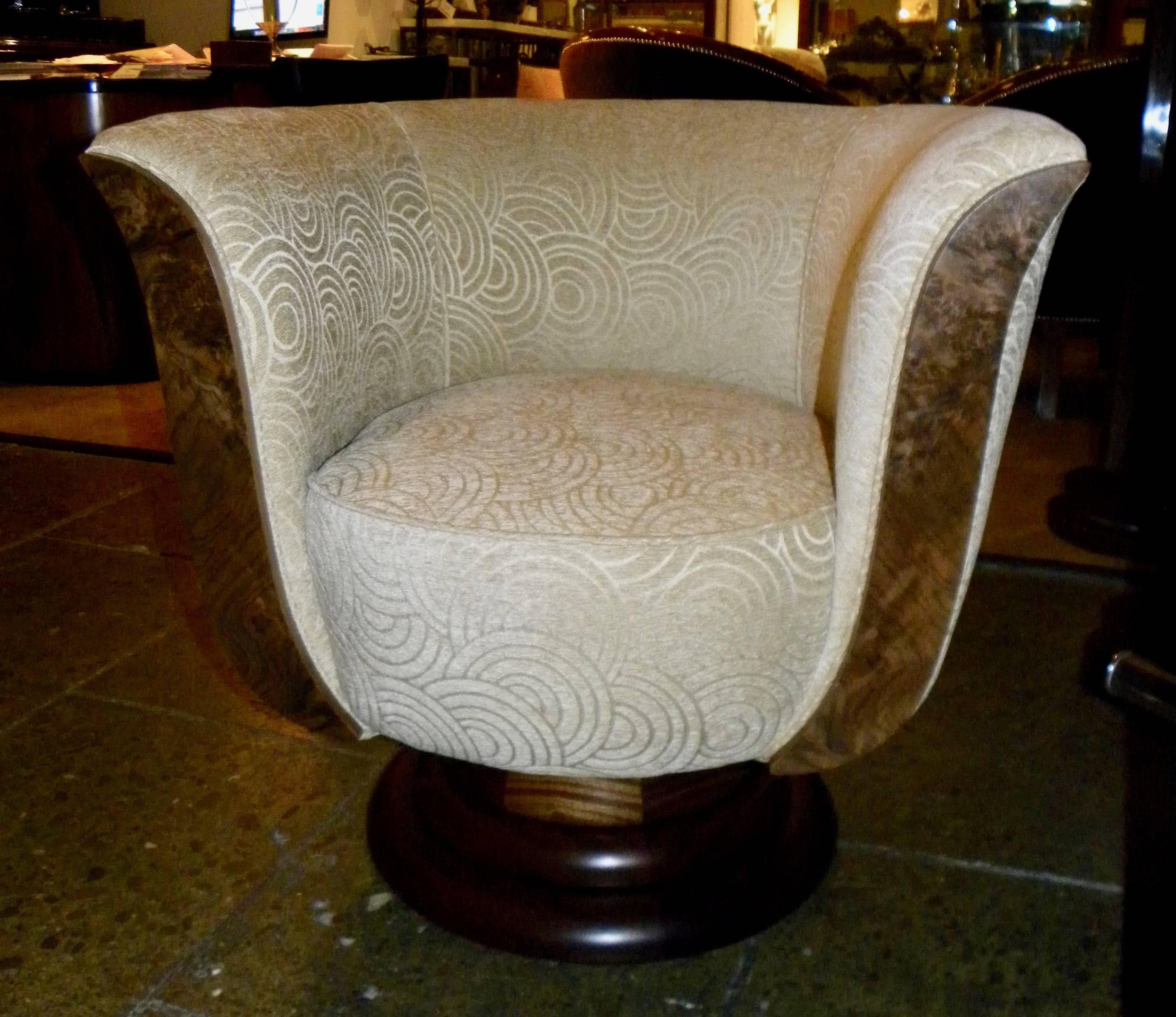 Fabric Pair of French Style Art Deco Swivel Chairs