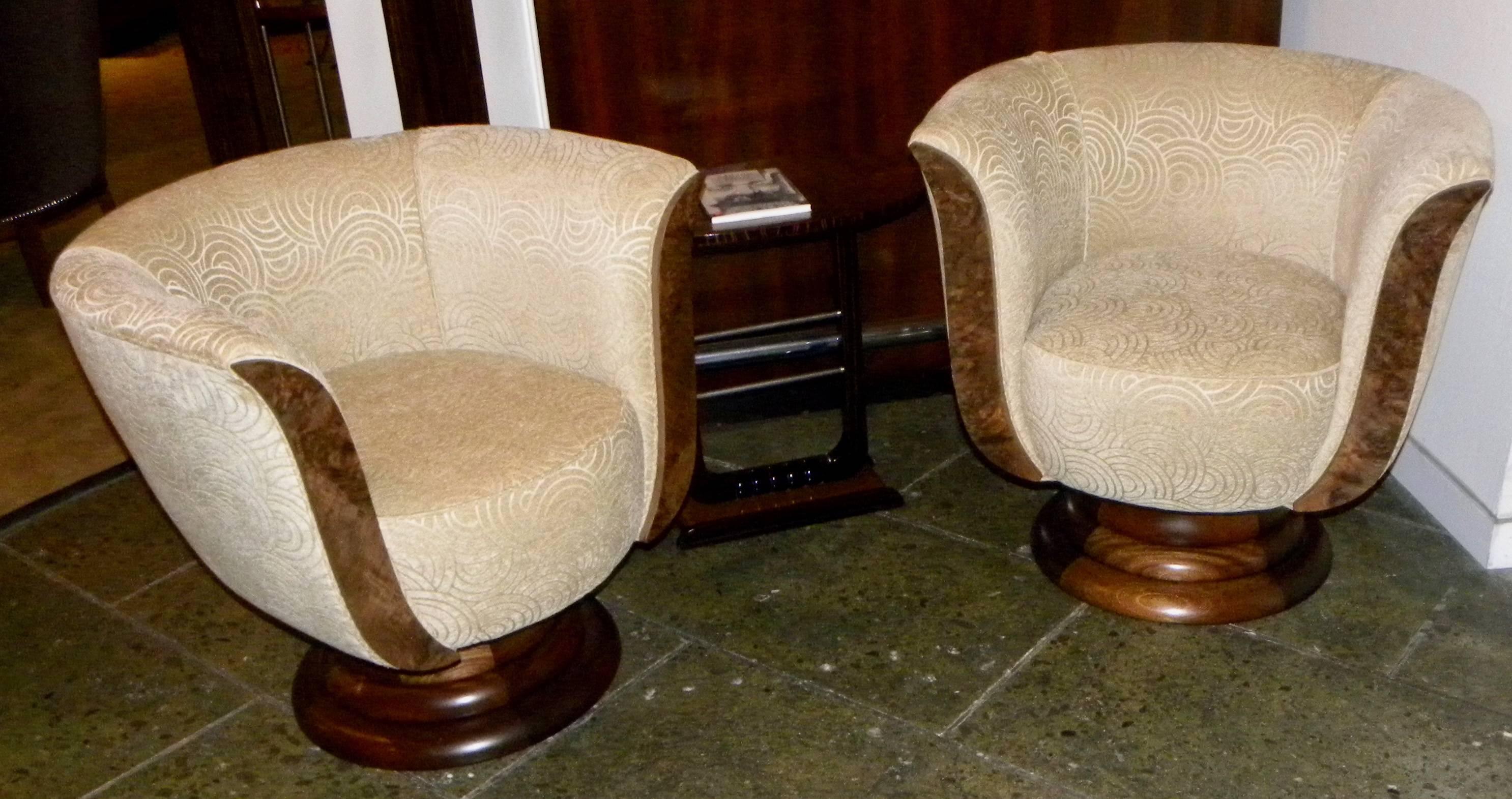 Pair of French Style Art Deco Swivel Chairs In Excellent Condition In Oakland, CA