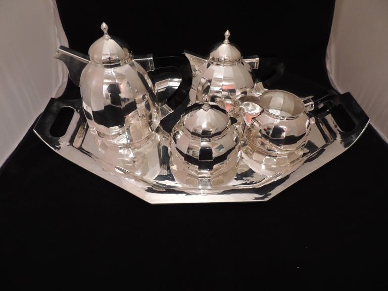 French Art Deco Silver Tea and Coffee Service Dome Topped For Sale