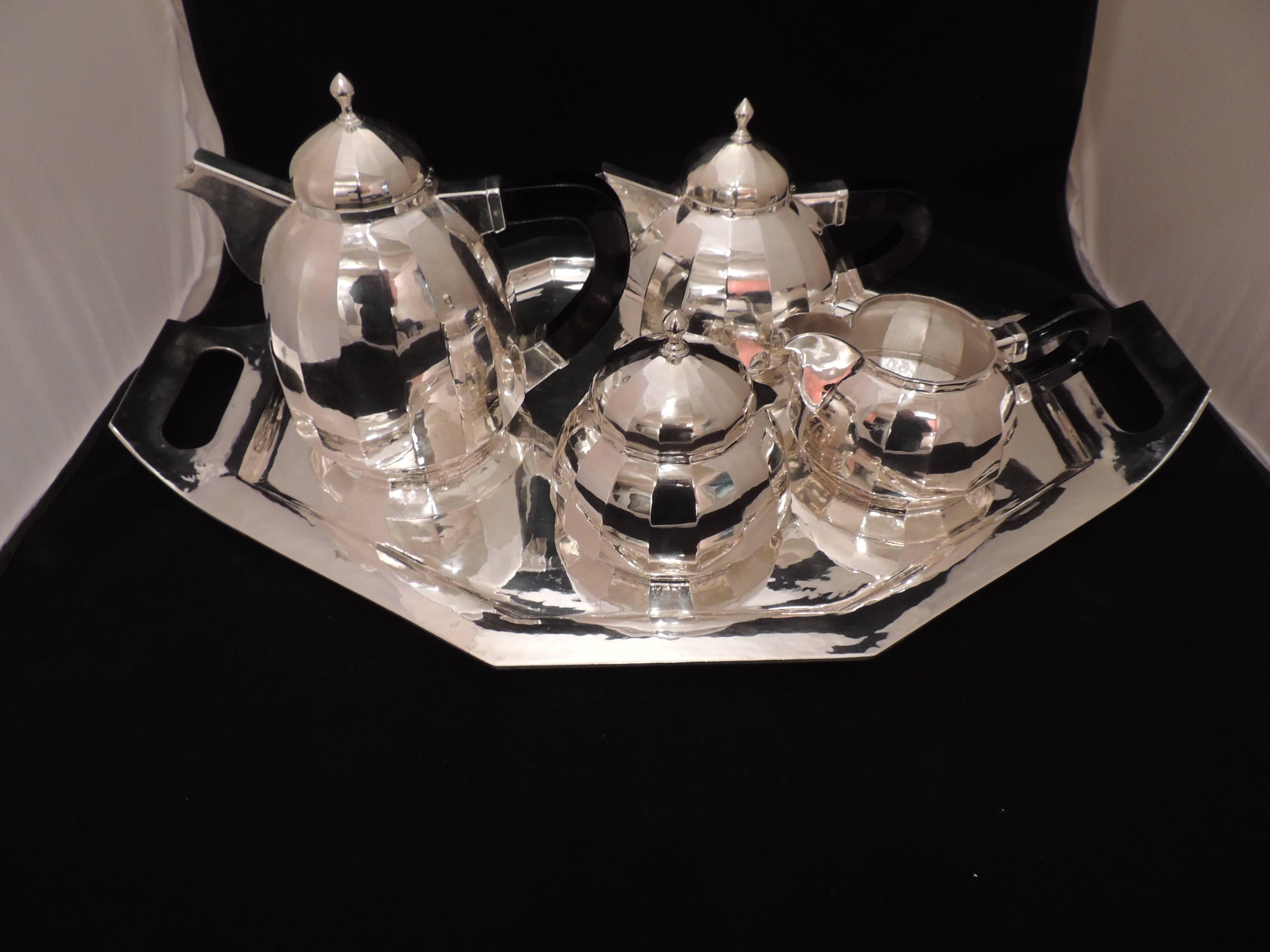 French Art Deco Silver Tea and Coffee Service Dome Topped