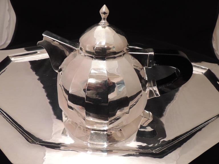Silver Plate Art Deco Silver Tea and Coffee Service Dome Topped For Sale