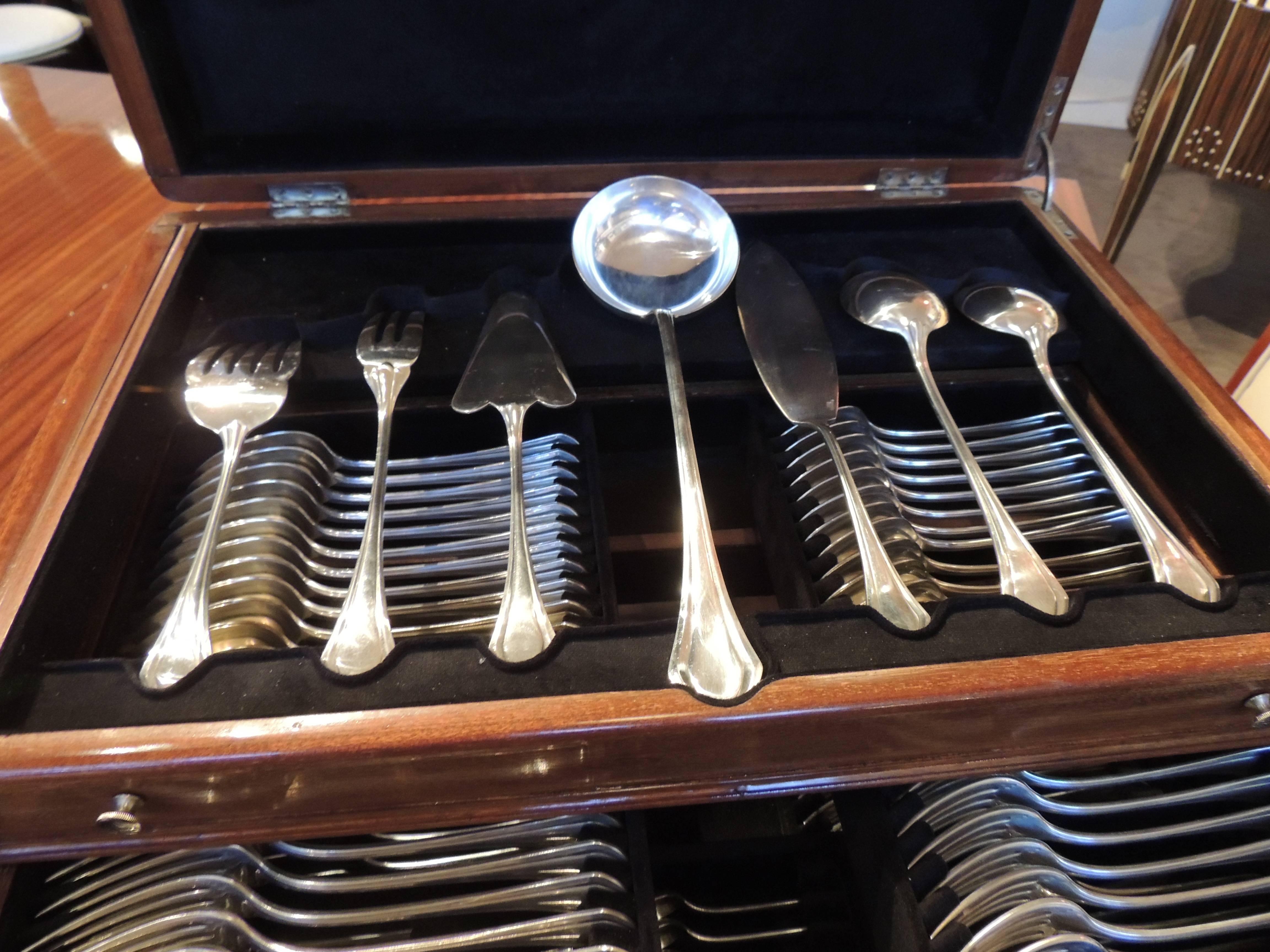 This Art Deco silver set by Christofle in the pattern “Printania” was designed in 1925 and while it is an heirloom that harkens back to the jazz age of the 1920s it is as fresh and contemporary as something designed today with its clean lines and