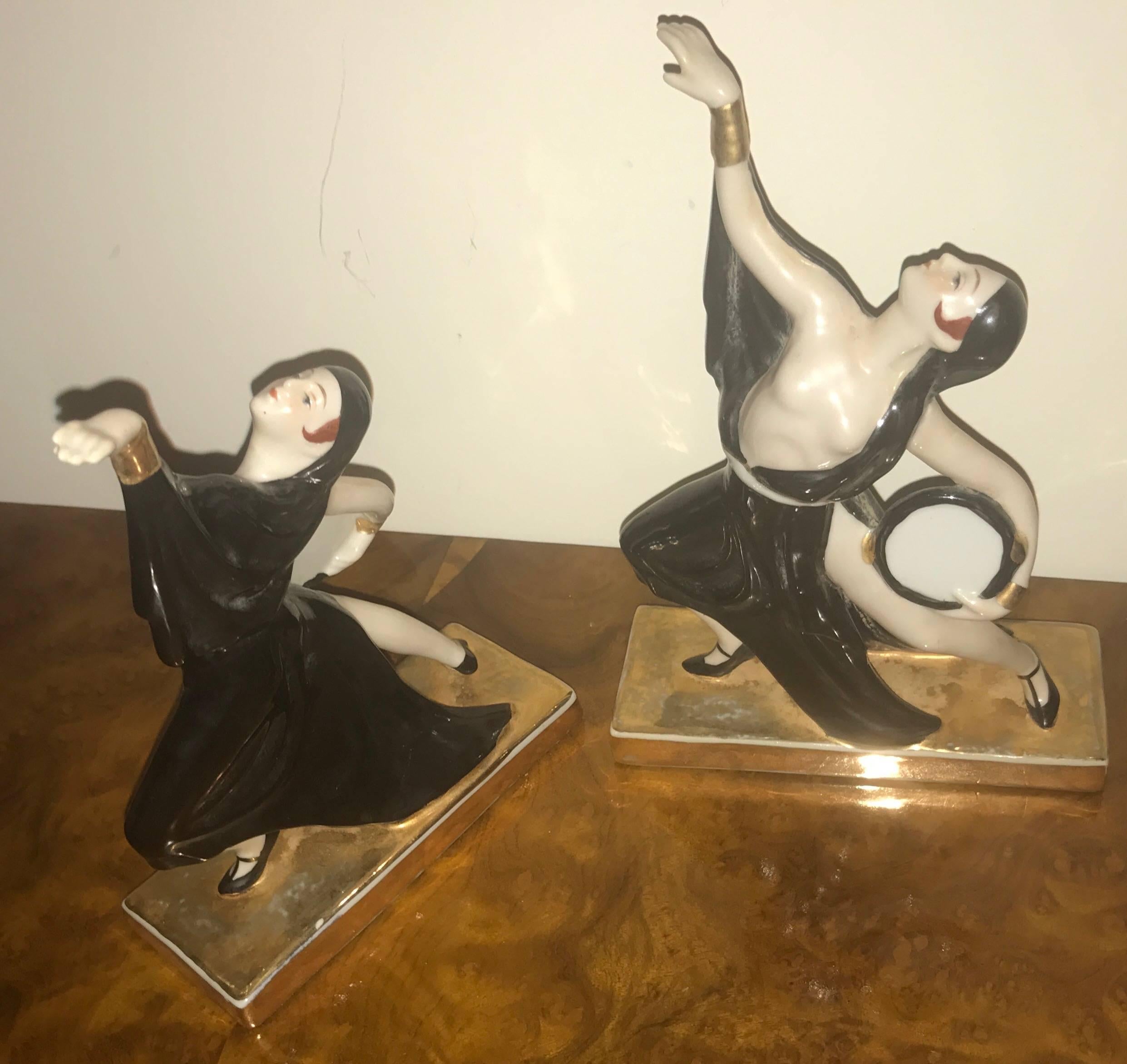 Early 20th Century ROBJ Paris Art Deco Tambourine Dancers Bookends, circa 1925