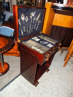 Complete Christofle Silverware Set in Wooden Storage Table