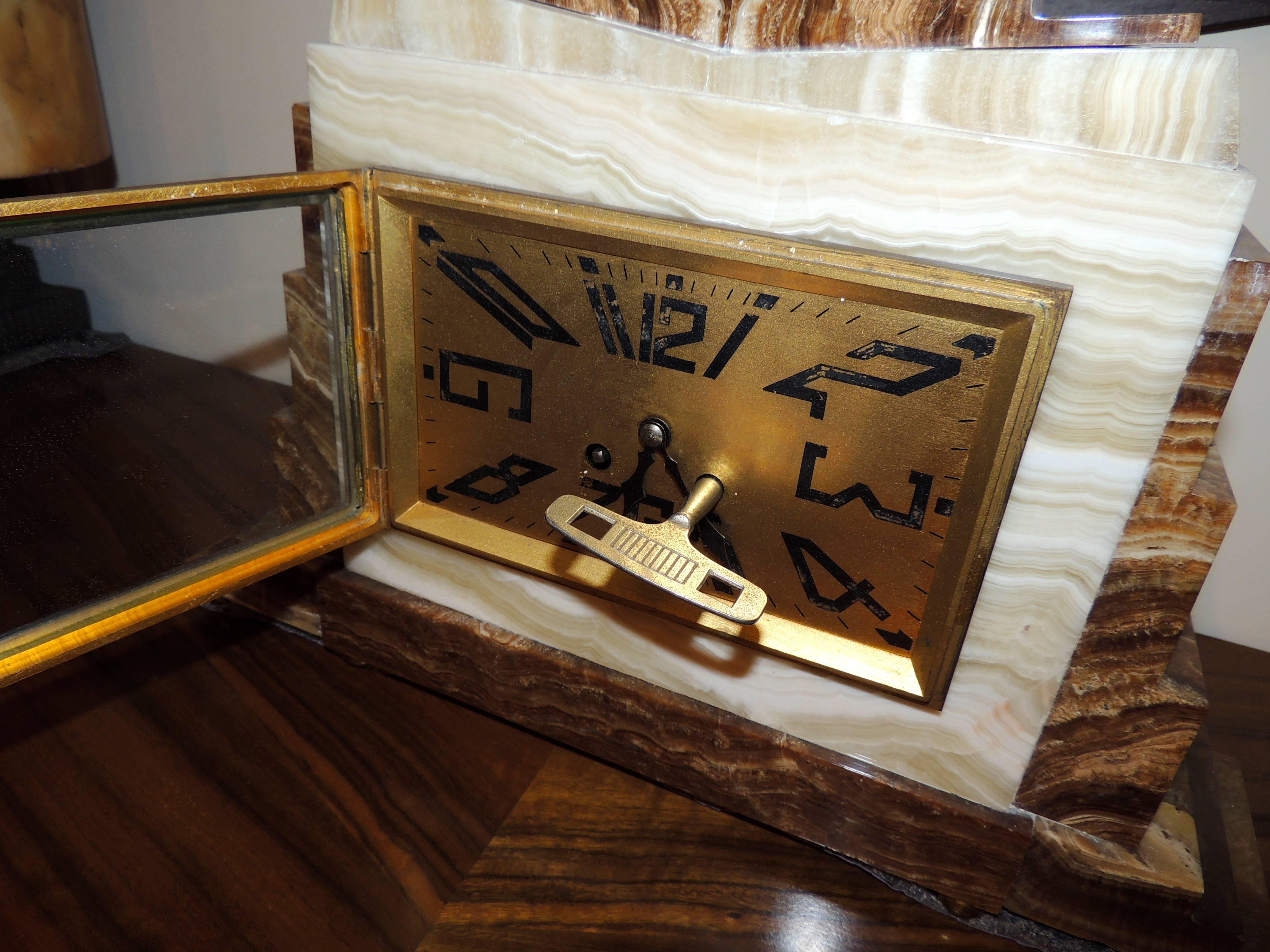 Granite Marble Art Deco Clock with Stepped Design