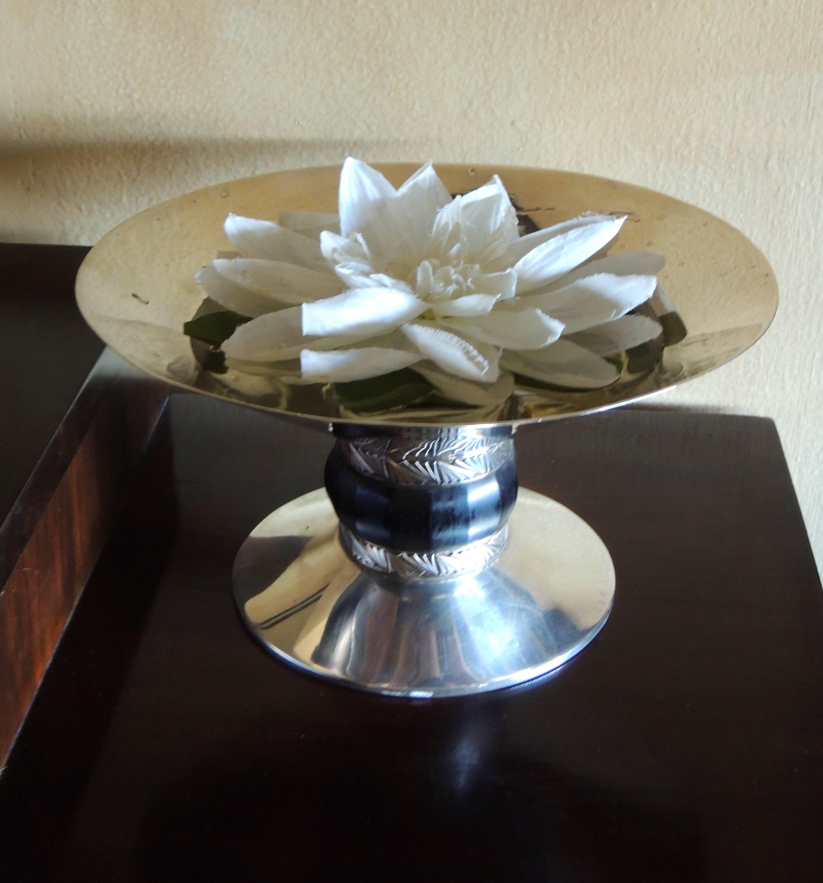 Art Deco Silver Compote with Ebony Detail In Excellent Condition In Oakland, CA