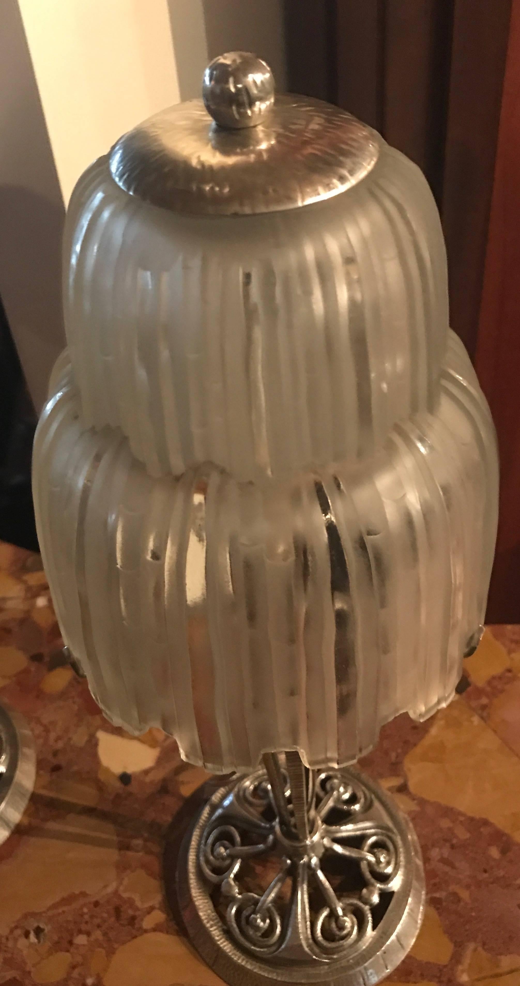 Sabino Glass Art Deco Pair of Table Lamps In Excellent Condition In Oakland, CA