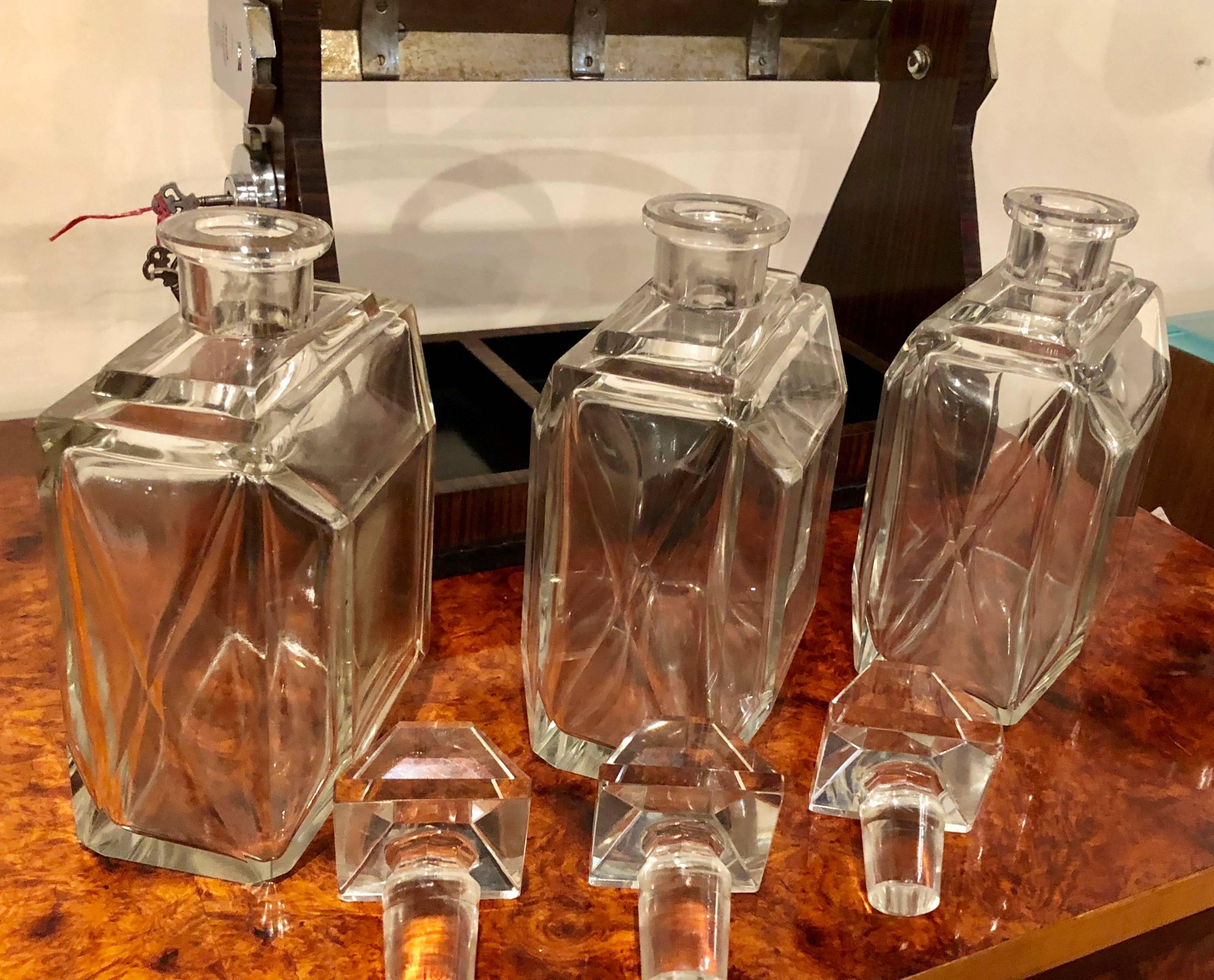 English Art Deco Modernist Macassar Three Bottle Tantalus, Betjemanns of London 3